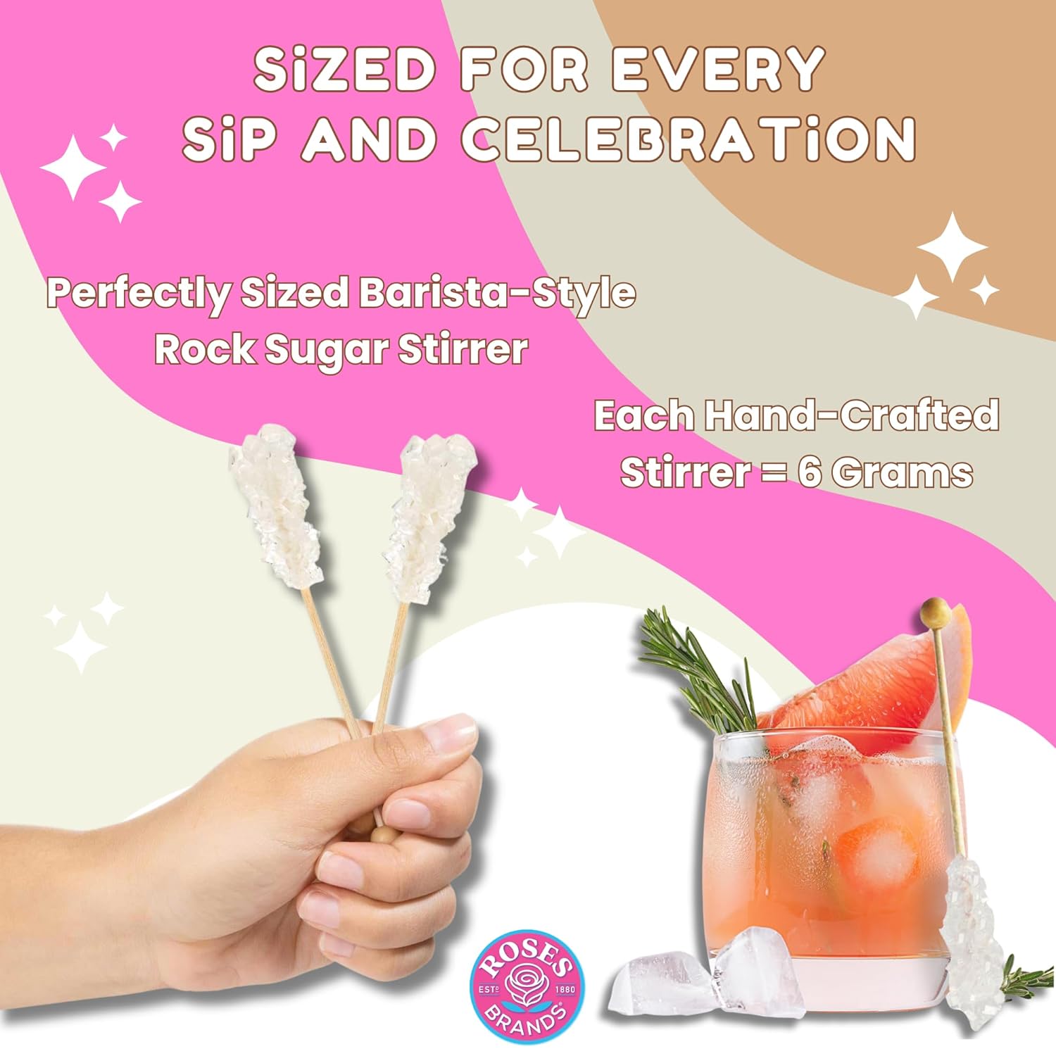 Dryden and Palmer by Roses Rock Candy Demitasse Sticks, White, Unwrapped, 100 Count for Coffee and Cocktails - Certified Kosher, Non GMO, Gluten-Free