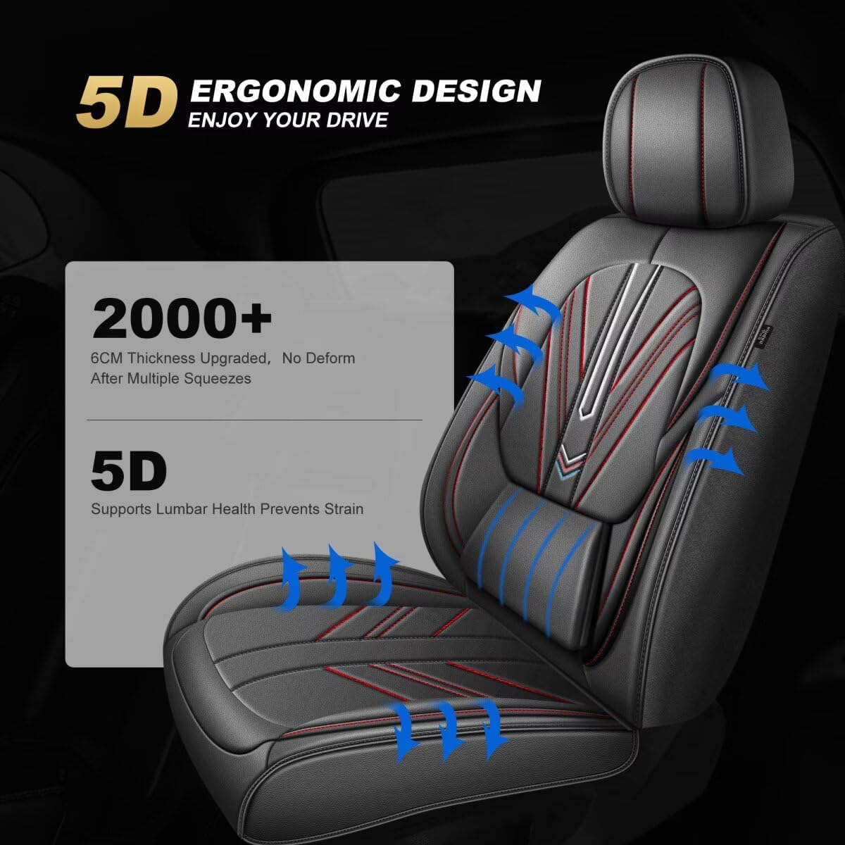 AOMSAZTO Fit for Nissan Rogue 2010-2026 Seat Covers,Full Set 5 Seats Waterproof Faux Leather with Lumbar Support,Comfortable Automotive Seat Cushion(Full Set, Black&Red Line)