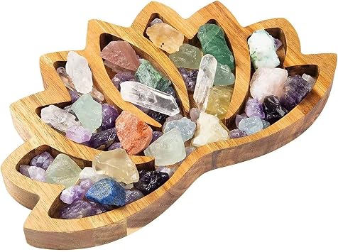 Wooden Lotus Shape Crystal Tray for Stones Decorative Display