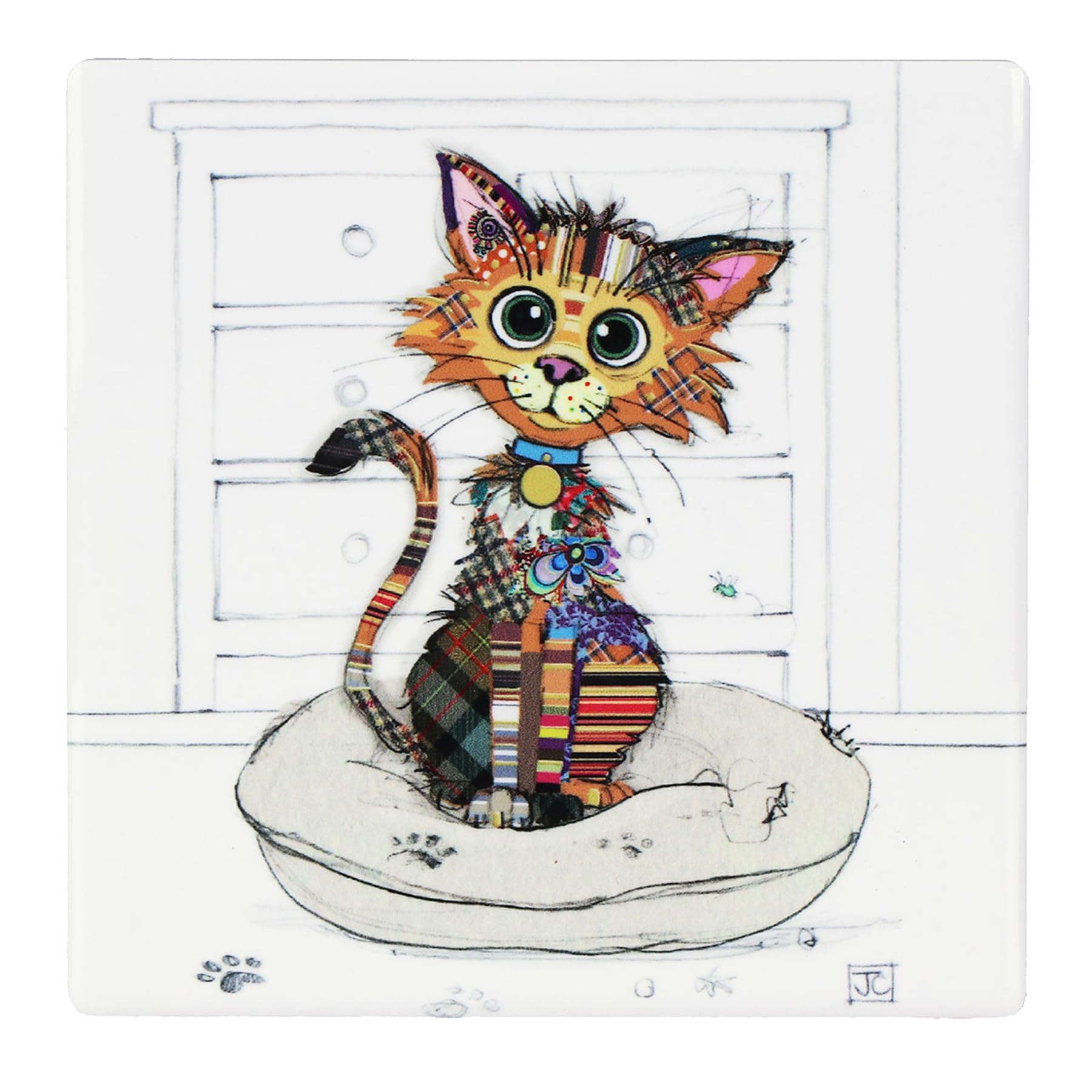 Bug Art Ceramic Coaster Tableware | for Home or Work | Cork Backed for Hot Drinks | Designed By Bug Art | Coasters (Kimba Kitten 1811)
