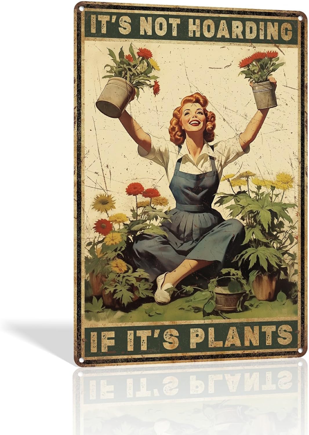 Ahee Women's Aluminum Sign Plaque Metal Sign Garden Sign Retro Metal Tin Sign It's Not Hoarding If It's Plants Poster Funny Retro Garden Decor Plant Gift For Yard Gardener Lovers 8X6