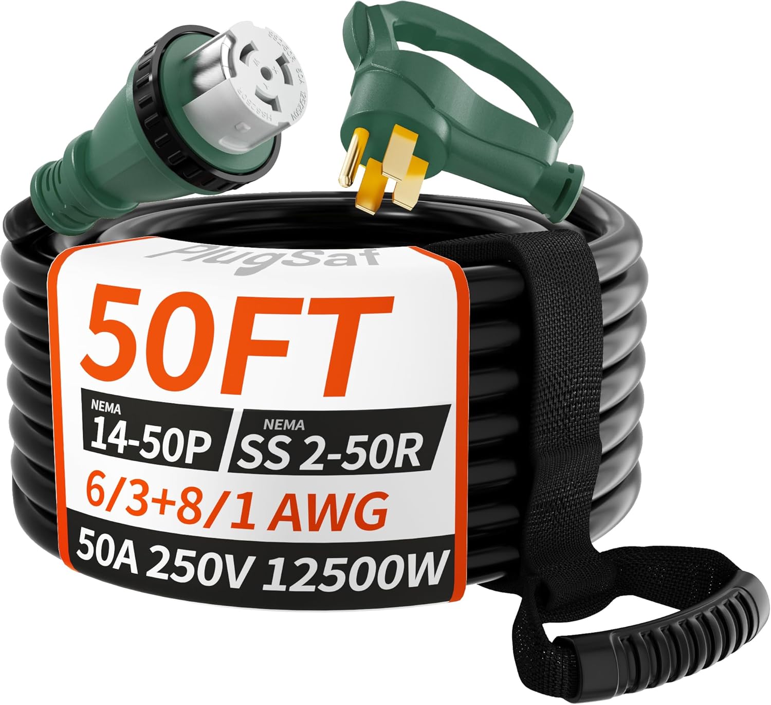 50 Amp Generator Cord, 15FT 50 Amp RV Extension Cord with Twist Lock, Generator Cable 50A 4 Prong Green, NEMA 14-50P/SS2-50R Heavy Duty STW Wire for RV Camper & House