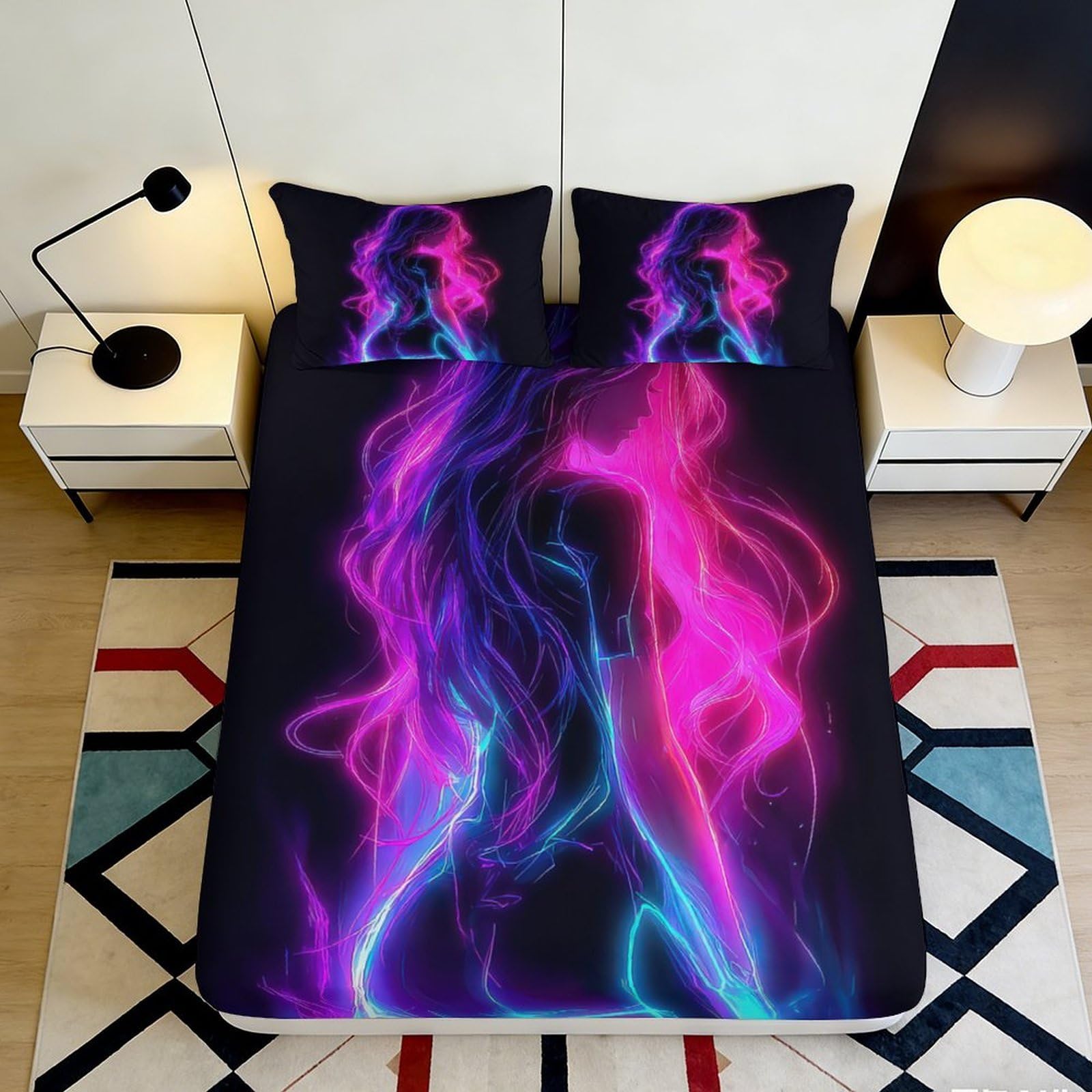 3D Printed Neon Smoke Fitted Sheet Microfiber Vibrant Abstract Mattress Cover for Bedroom Dorm Decoration 90x200x25cm
