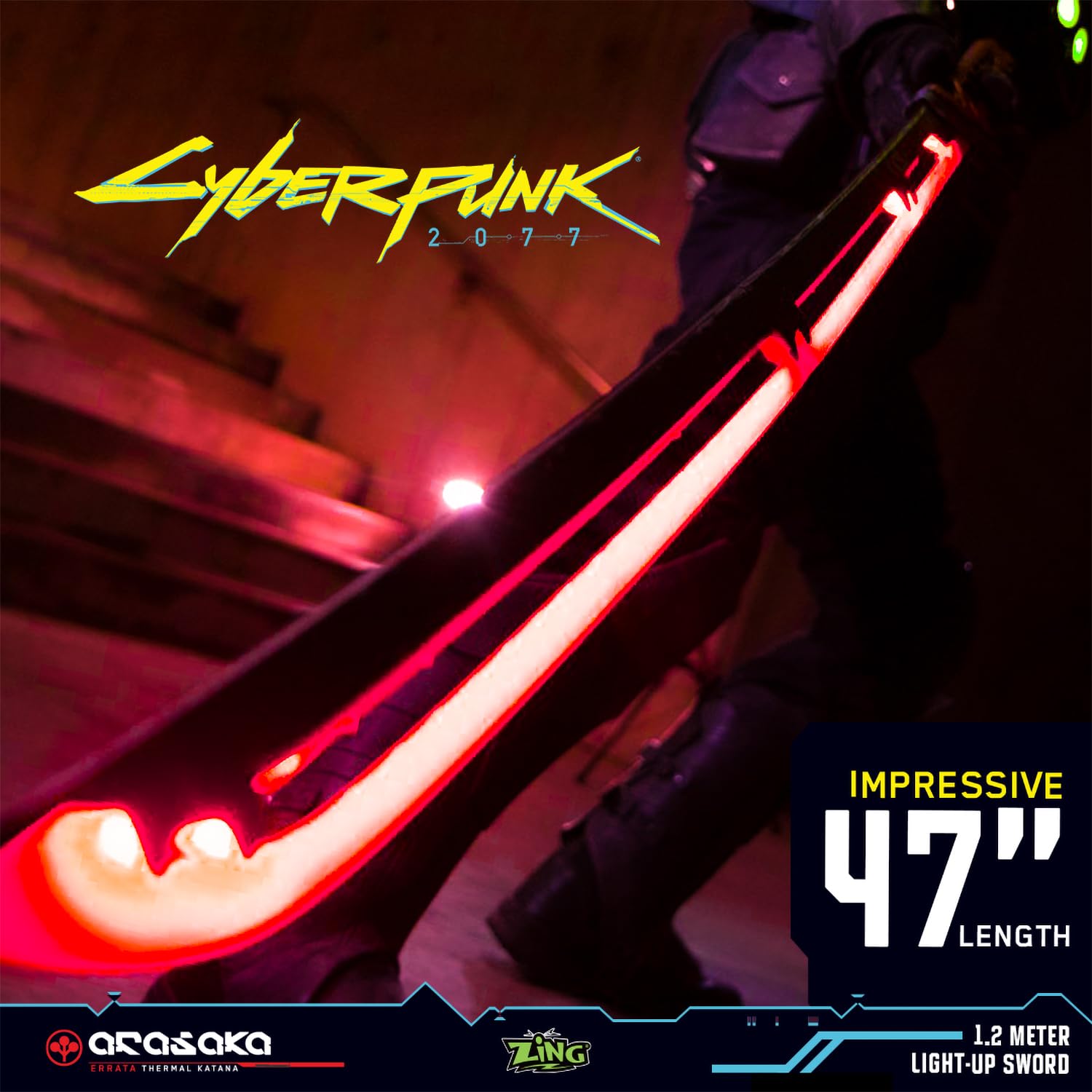 Zing Cyberpunk 2077 - Katana Termica Errata - Replica – Spada da Collezione Ufficiale con Luci e Suoni, Prop per Cosplay a Grandezza Naturale da 119 cm