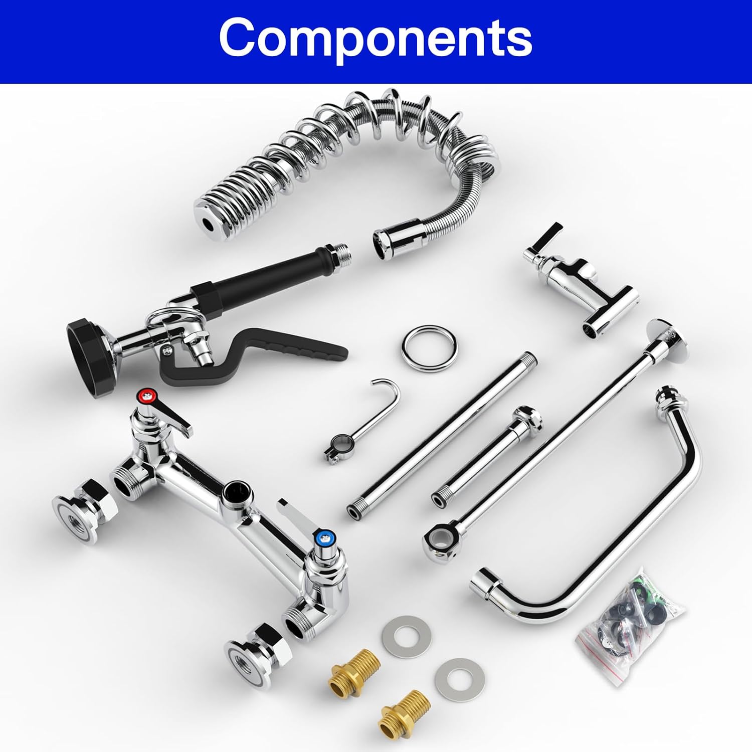 25" Height Commercial Faucet with Sprayer 8" Adjustable Center Brass Construction Wall Mount Pre Rinse Faucet with 1.42 GPM Pre Rinse Sprayer 8" Swing Spout for 1/2 Compartment Sink(25")… - Image 7