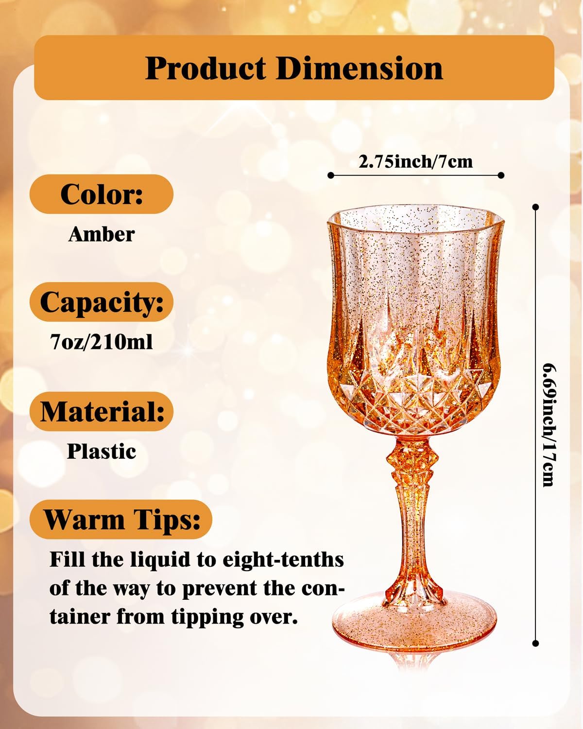 Ciaell 24PCS Amber Plastic Wine Glasses - 7 Oz Amber Vintage Drinking Glasses - Disposable Water Goblets Set for Party Wedding, Bar, Wine, Beer - Image 6