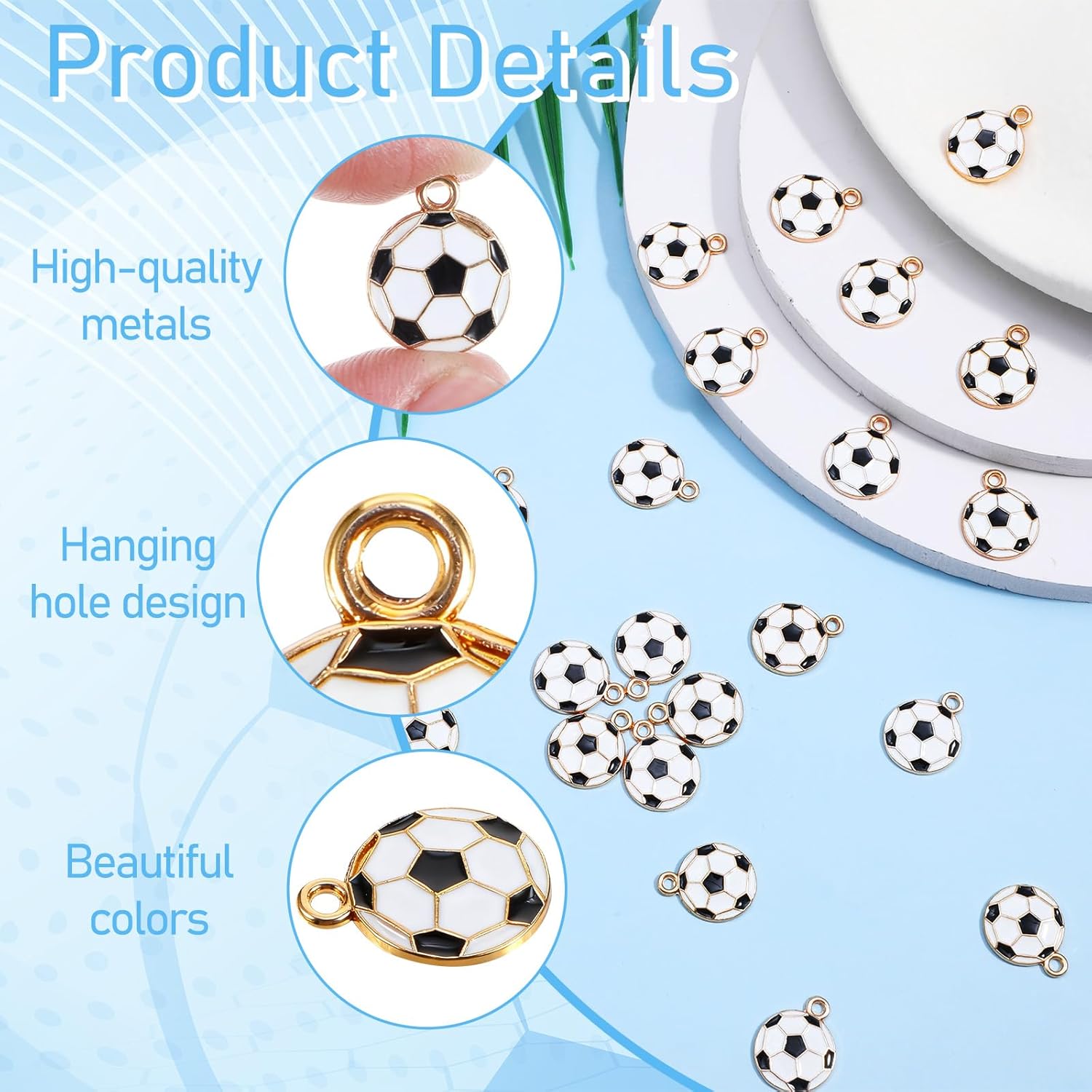 60Pcs Soccer Charms, Enamel Football Charms 16mm Round Ball Pendants Alloy Sport Game Pendants for Jewelry Making DIY Bracelet Necklace Craft Supplies - Image 4