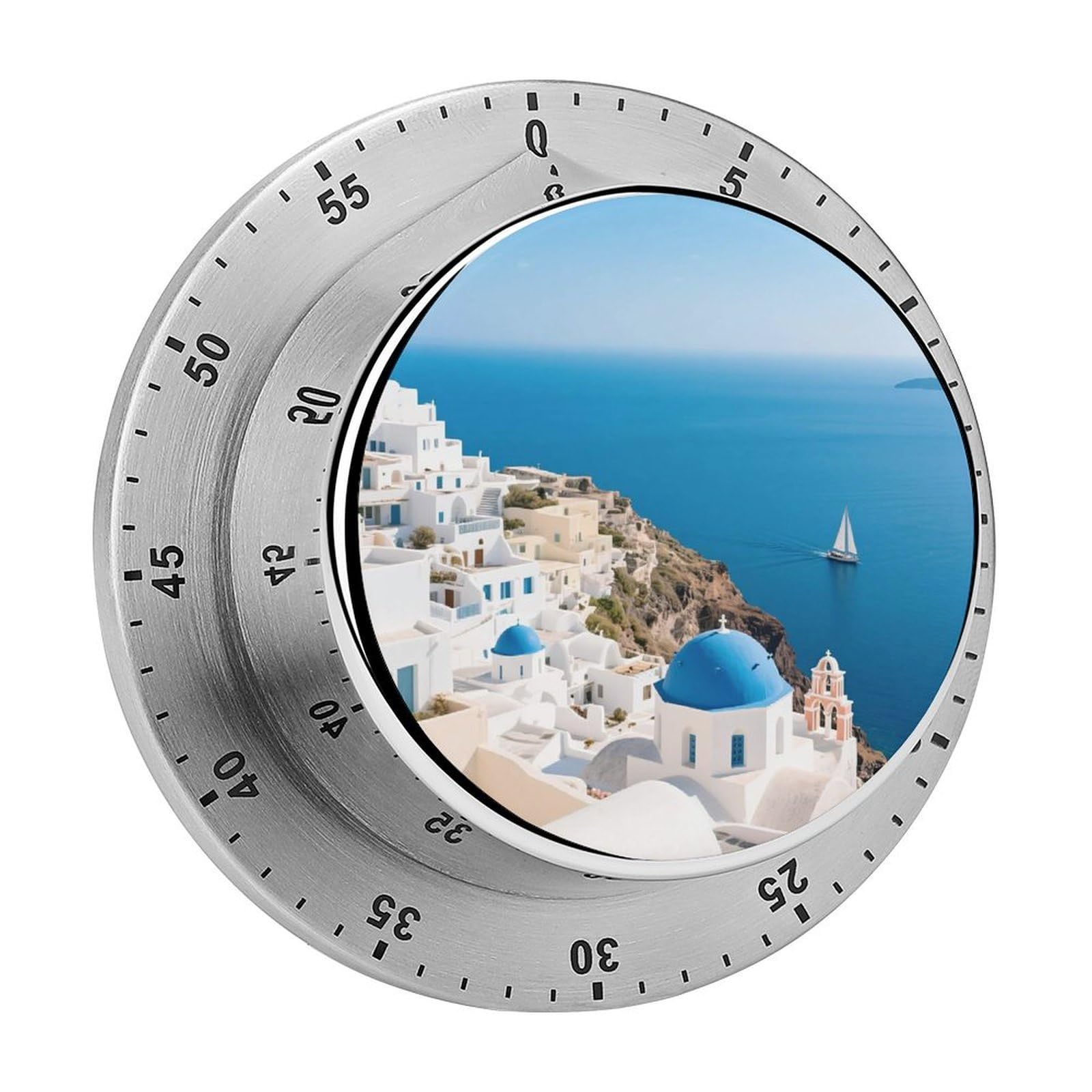 Santorini Island Sea View Kitchen Timer for Cooking Chef Cooking Magnetic Timer Loud Alarm Mechanical Desk Stainless Countdown Reminder
