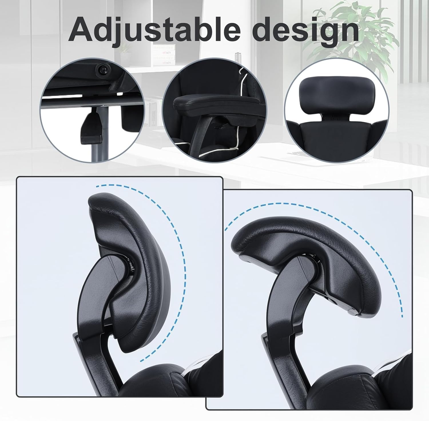 Executive Office Chair,Big and Tall Office Desk Chair,Ergonomic Computer Gaming Chairs with Foot Rest Headrest Lumbar Support 400 LBS Adjustable Faux Leather Work Chair with High Back (Black)