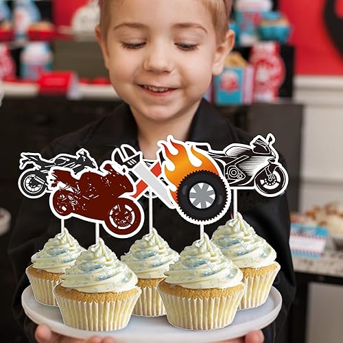 Miniatura 7 de Juego de decoraciones de cumpleaños de motocicleta, suministros de fiesta de motocross, con guirnalda, decoración de pasteles, globos de látex para
