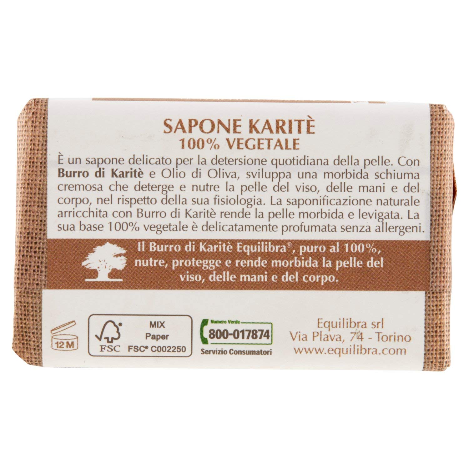 equilibra Mydło Karite 100% roślinne, 100 g, opakowanie 12 szt