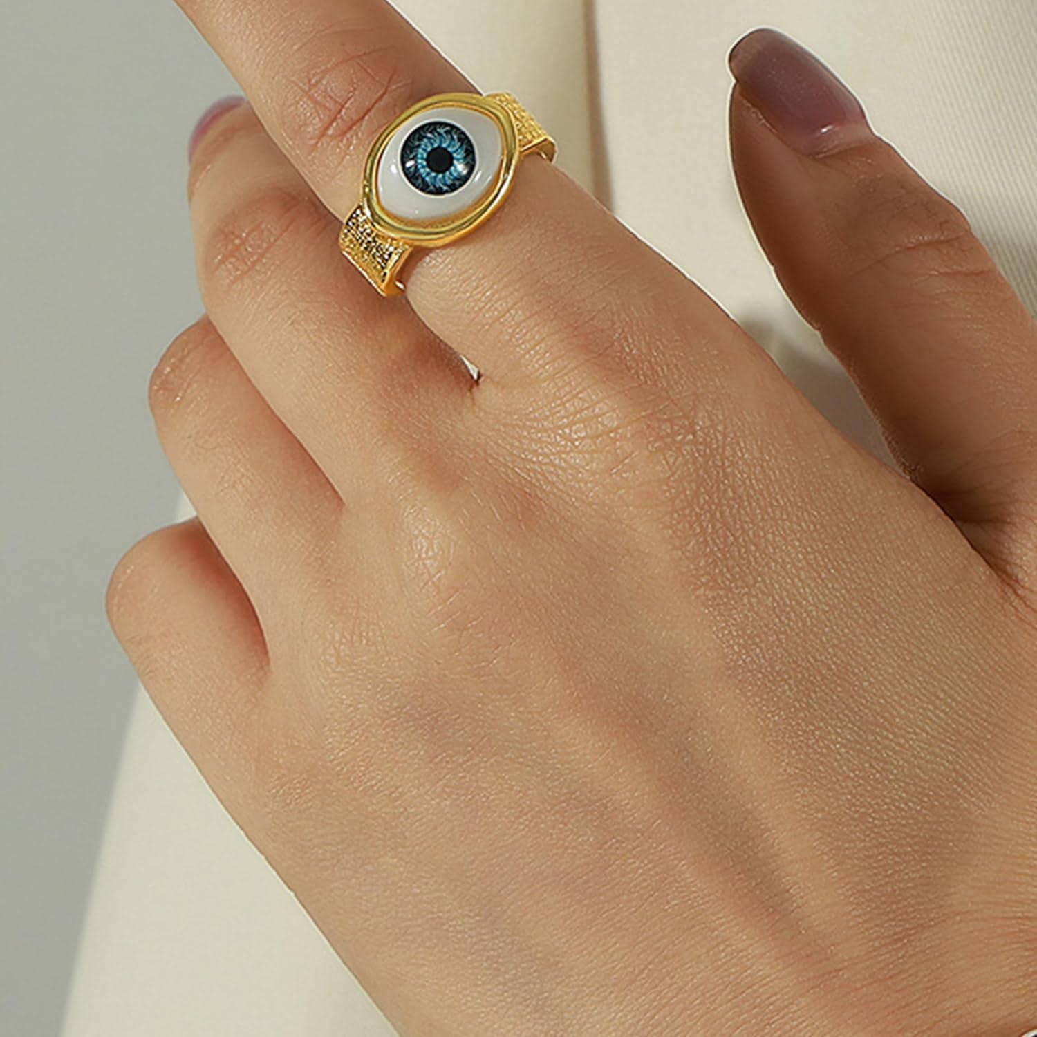 18K Gold Plated Big Eye Chunky Ring For Women Dainty Stackable Rings Open Band Statement Ring Finger Jewelry Gift - Image 2