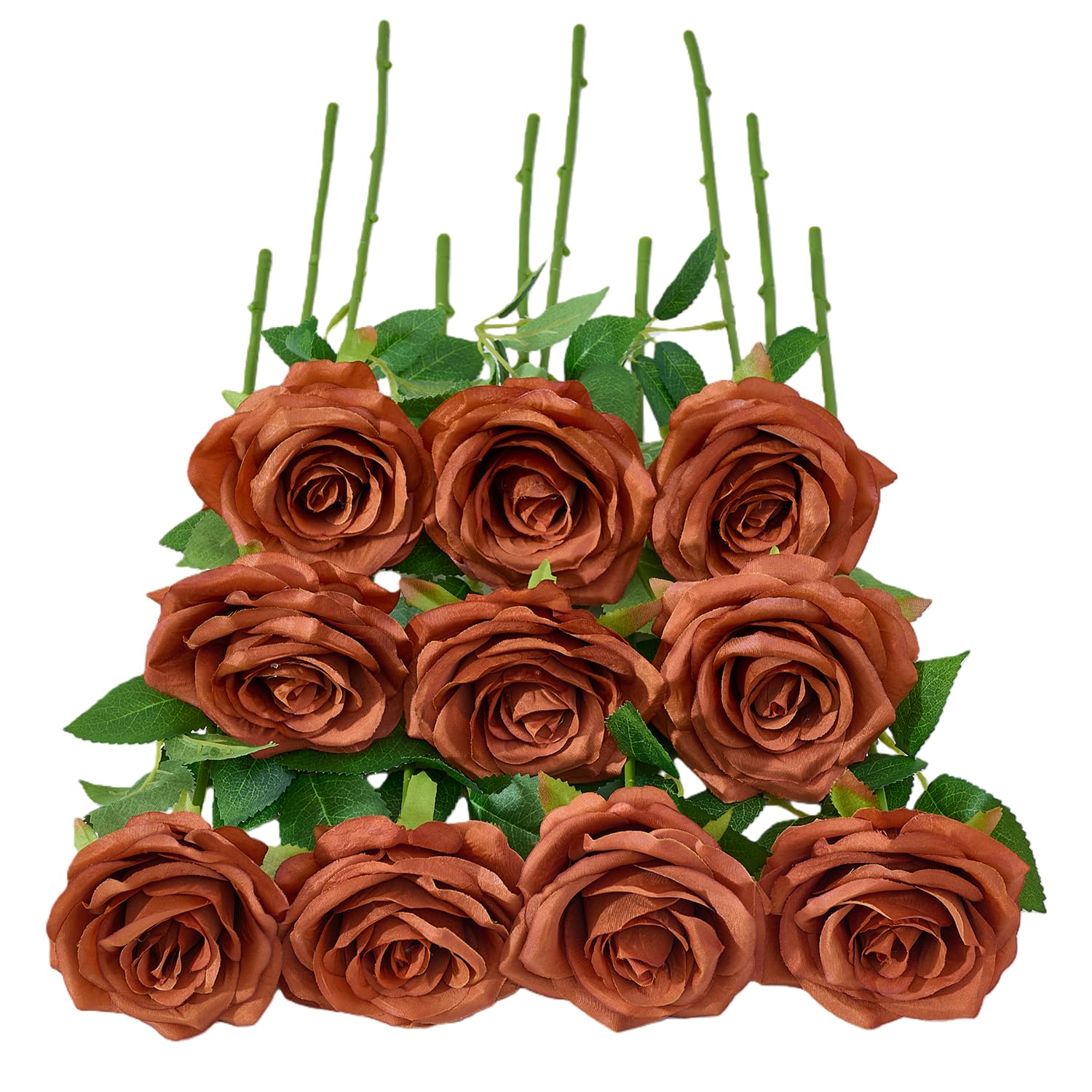 LATRORA 10pcs Burnt Orange Rose Artificial flowers Fake Roses Artificial Flowers, with Stemsroses Fake Artificial Roses Silk Flowers, for Home Garden Party Hotel Office Decor