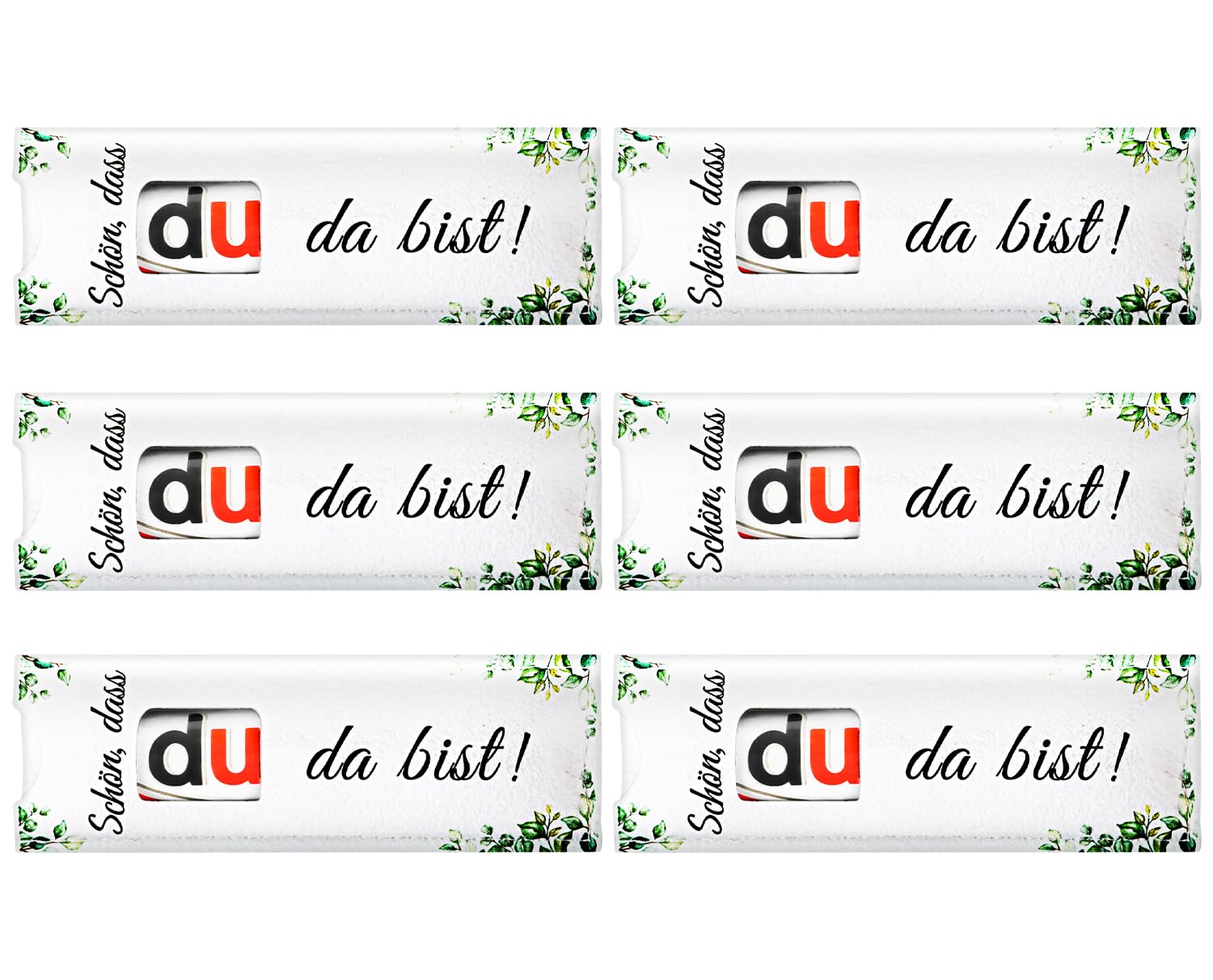 Giftota 6pcs Schön dass du da bist Geschenke - Gastgeschenke Hochzeit Konfirmation Taufe Geburtstag - Eukalyptus Stil Hülle Filz Geschenk Verpackung - Dankeschön Geschenk, Ohne Schokolade