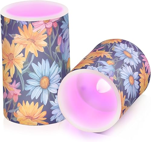Vista 268 de Velas parpadeantes sin llama, velas LED moradas de mariposa lavanda con temporizador remoto, juego de 2 velas a pilas para San Valentín, boda
