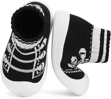 STQ Baby/Toddler Sock Walking Shoes 12-18 Months Black White