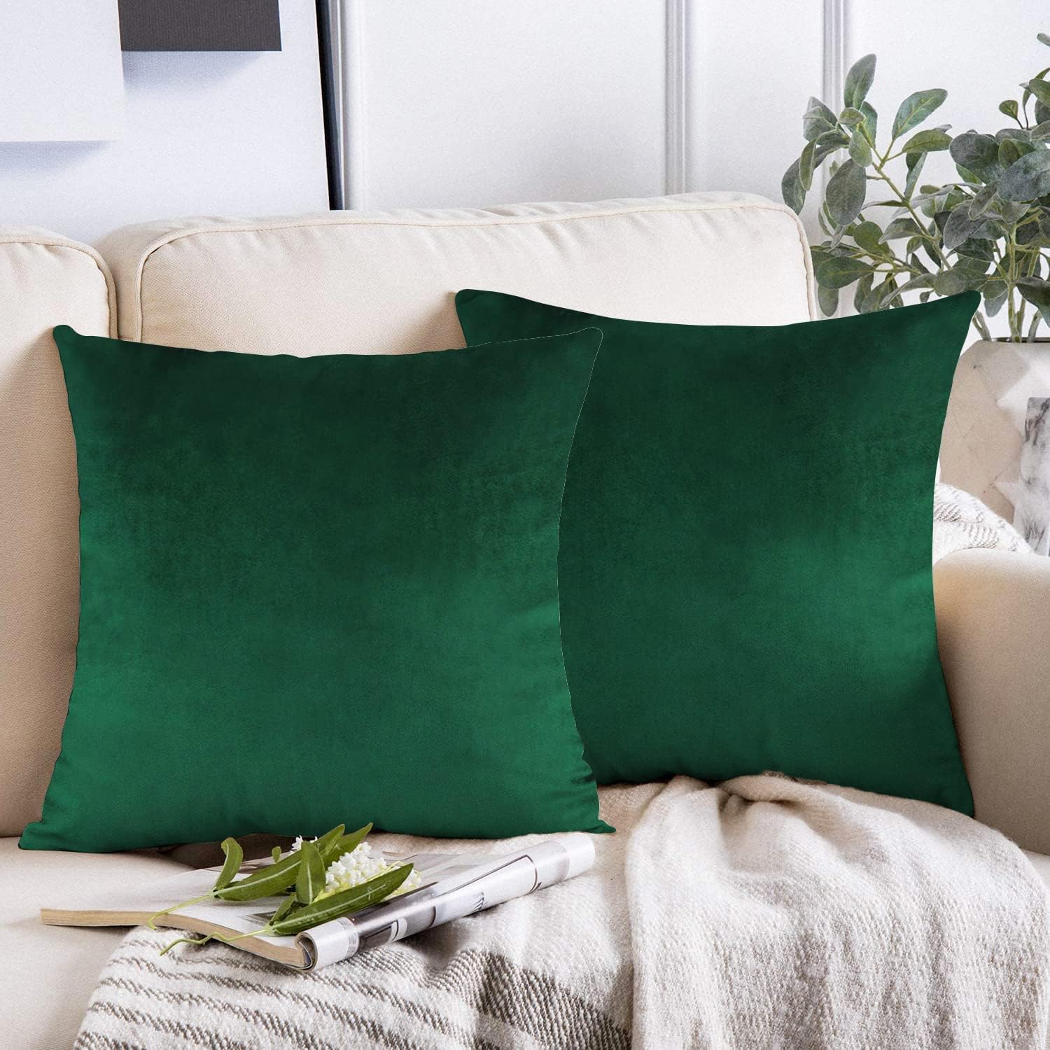 VAKADO 26x26 Inch Emerald Green Velvet Throw Pillow Covers Christmas Dark Green Cushion Cases Modern Decorative Cozy Soft Solid Square Home Decor for Bedroom Car Couch Sofa Office Pack of 2 image 5