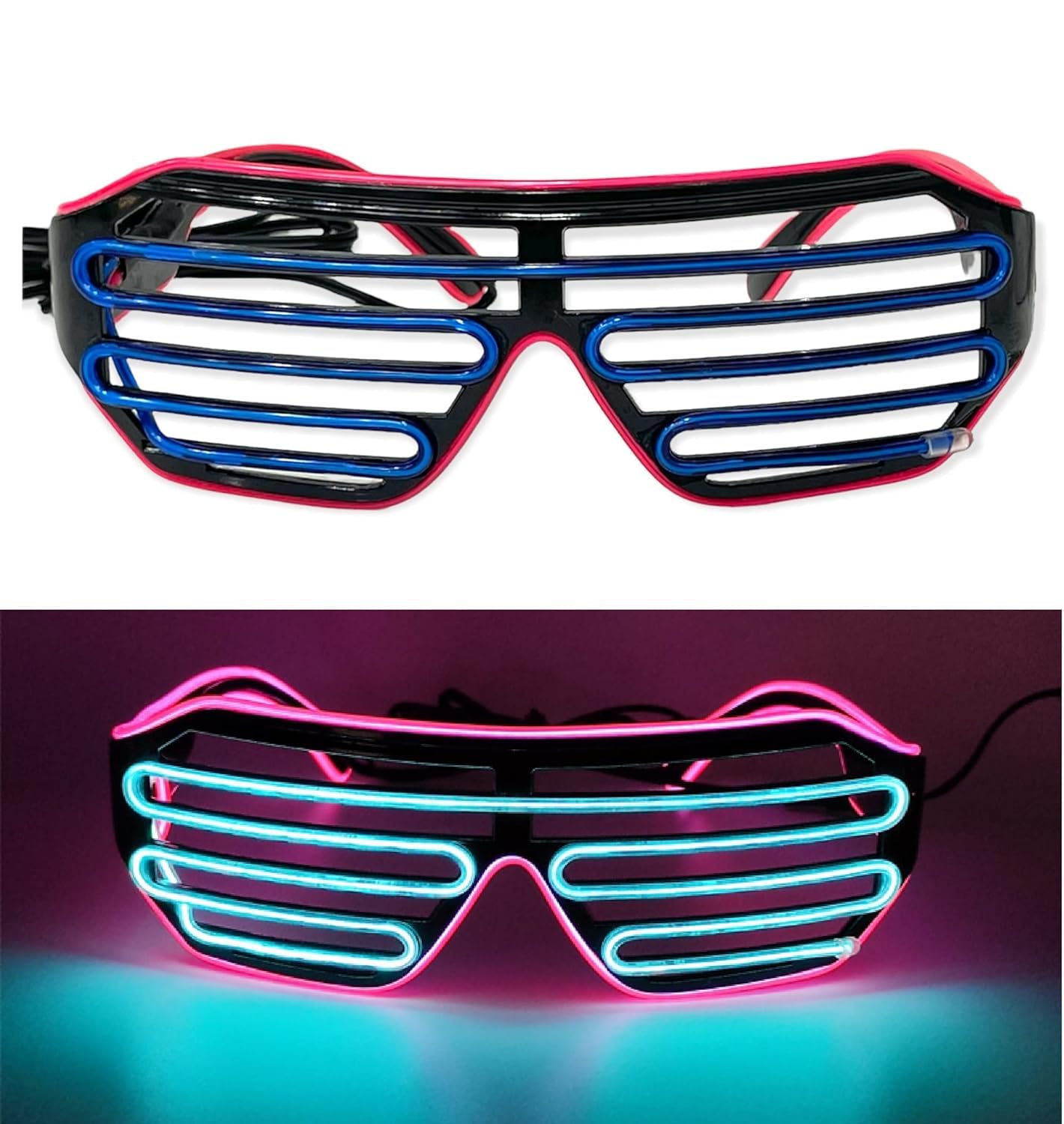 DEORIT : light up shutter led neon rave glasses party eyeglass el wire dj flashing sunglasses costumes edm, party glow in dark (1 pcs random color)- Multi color