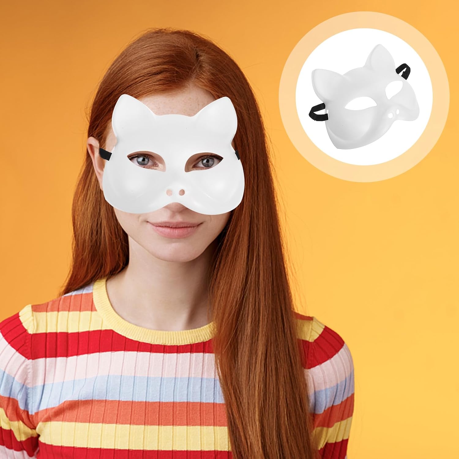 White DIY Cat Face Mask Blank Half-face Plastic for Women Halloween Cosplay Party Dress-up Accessory