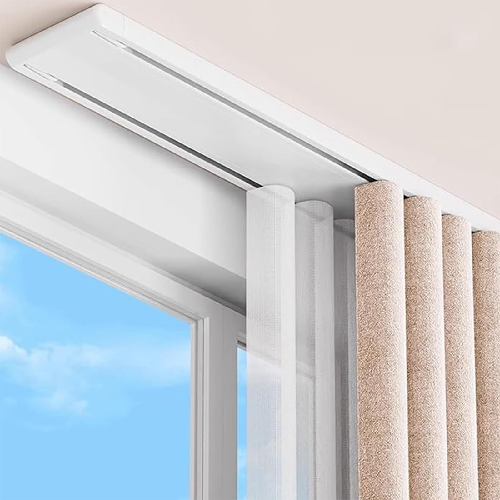 Riel de techo silencioso para cortinas personalizables, ideal para sala de estar, dormitorio, baño y tabiques de 3,4 m