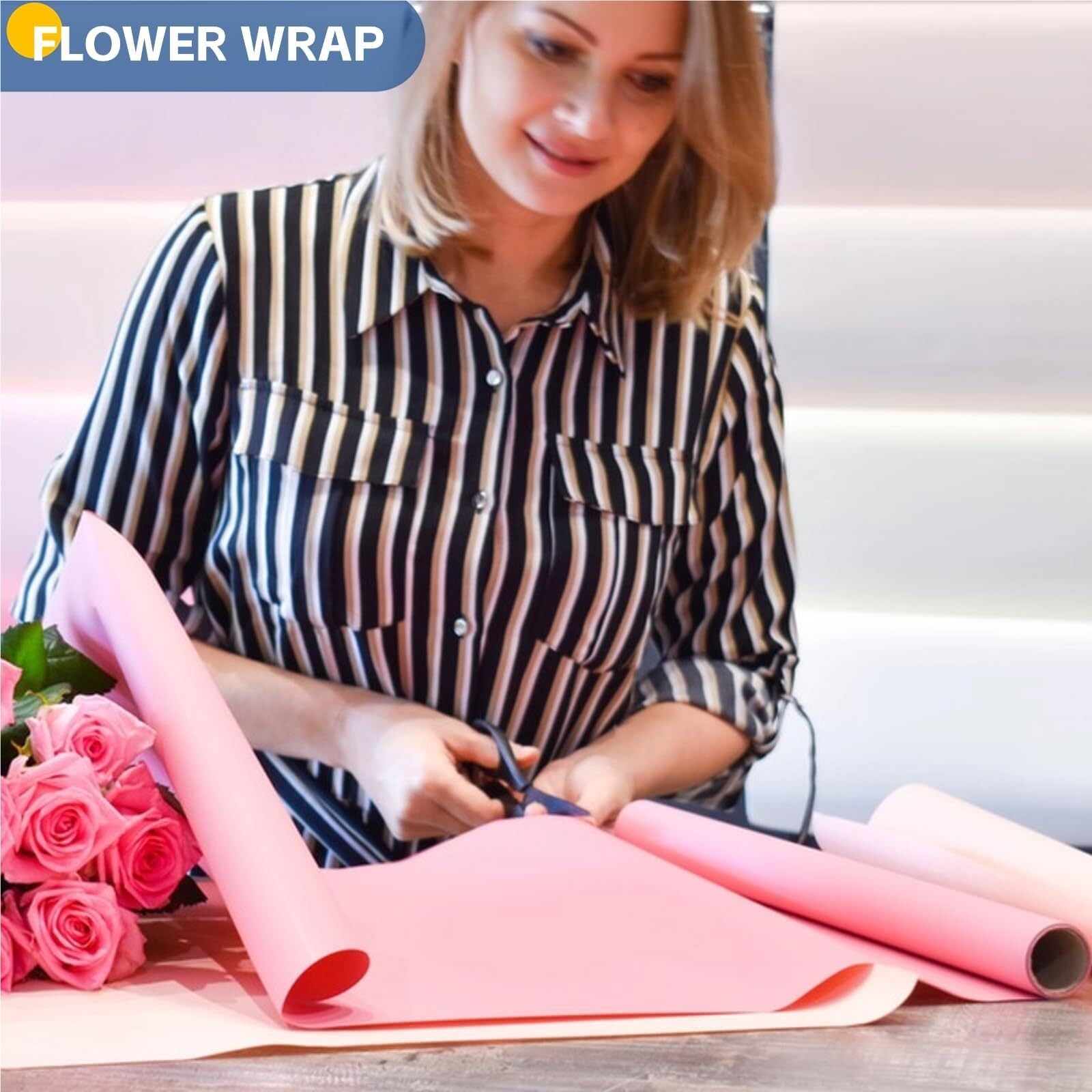 Papier pakowania prezentów urodzinowych kwiatowym, Rolka papieru do pakowania prezentów różowa 30 cm x (3-10) m(Pink 30cmx5m)