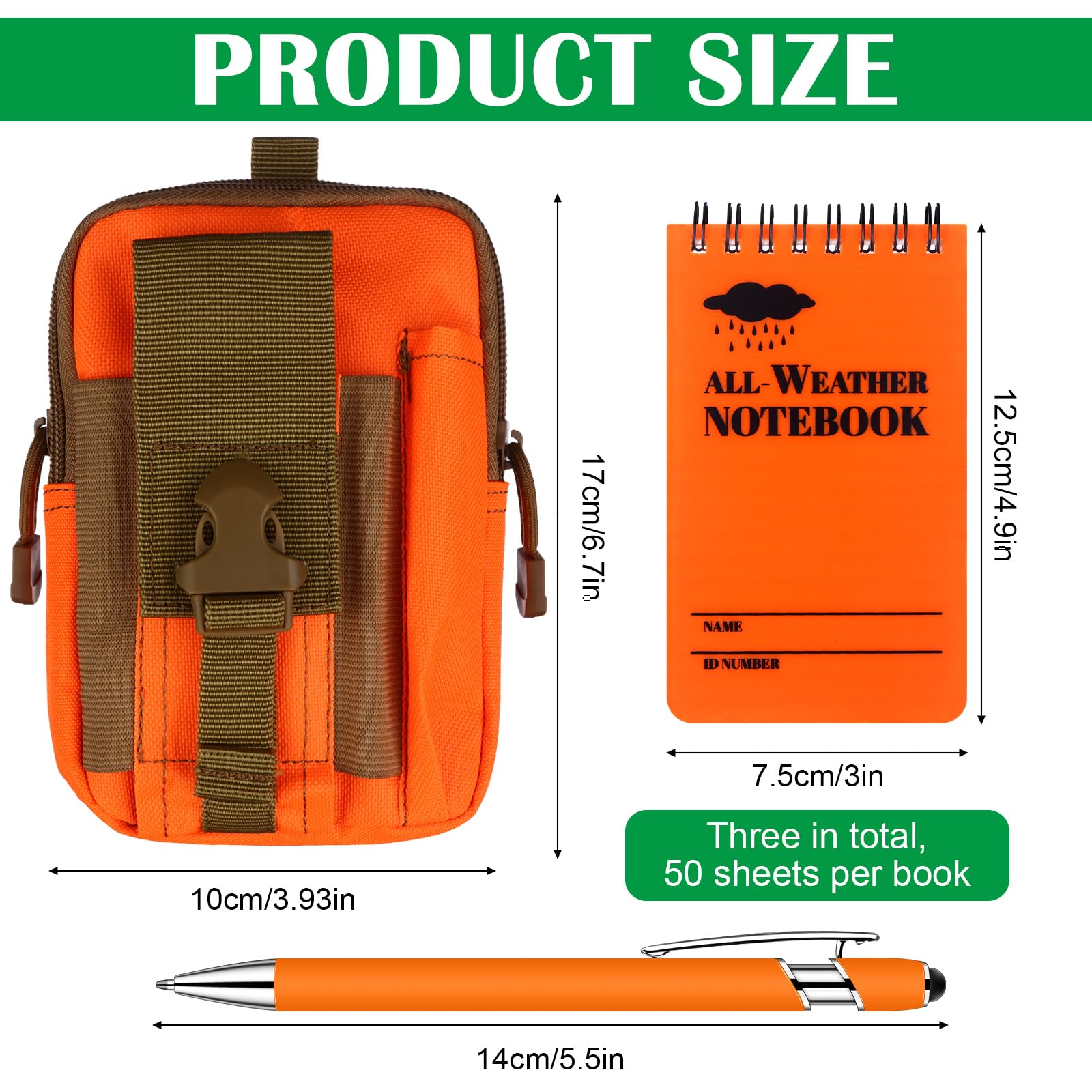 HAOWANWW 5 Pcs Waterproof Notepad Pen Set Waterproof Notebook Mini Spiral Notebook All Weather Stone Paper Notebook Orange Cover Pocket Notepad Tactical Steno Pad with Grid for Outdoor Activity Record - Image 2