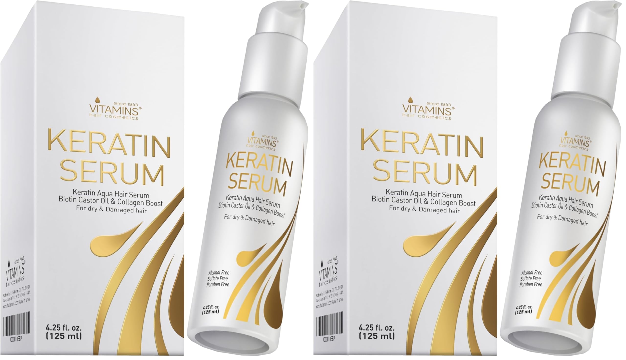Vitamins Serum de Keratina para Cabello - Tratamiento con Biotina, Colageno y Aceite Castor Oil y Jojoba - Activador de Rizos Protector Termico para Pelo Seco y Dañado (Paquete de 2)