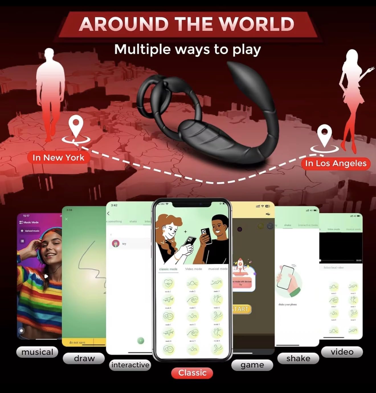 Mr. James Concepts – Masajeador de Doble Estimulación con Control mediante App y Mando Inalámbrico, Anillo Ergonómico, 10 Modos de Vibración, Carga Magnética USB | Solo para Adultos (18+)