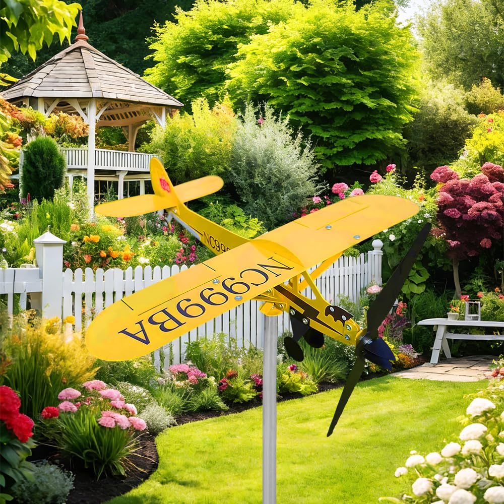 Girouette de Jardin Exterieur, NAVESO Avion Moulin à Vent Metal, Modèle Avion Girouettes Jardin Decoration Extérieur pour Cour, Balcon, Pelouse