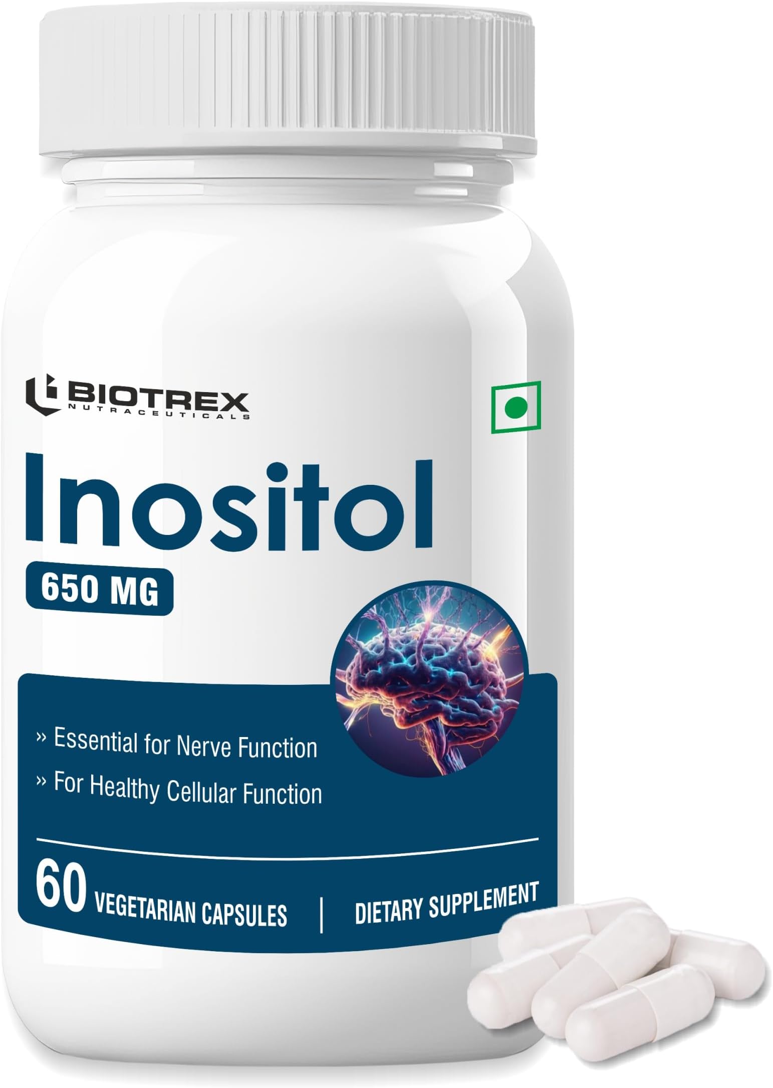 Inositol 650mg, Essential for nerve function - 60 Capsules
