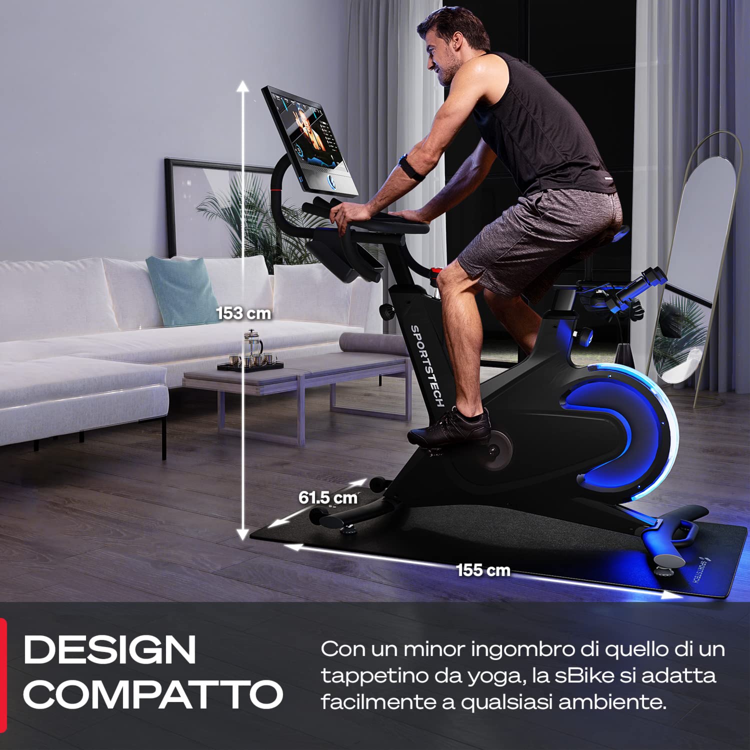 Sportstech sBike, Smart Cyclette da Casa, Alternativa Avanzata a Ellittica da Casa o Cyclette Pieghevole, con Corsi dal Vivo e su Richiesta, Touch Screen da 21,5 Pollici, Nero
