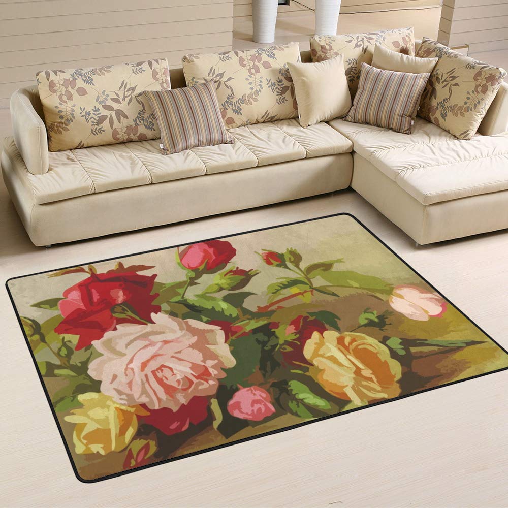 Tapis roses vintage pour salon et chambre grand tapis en velours corail doux