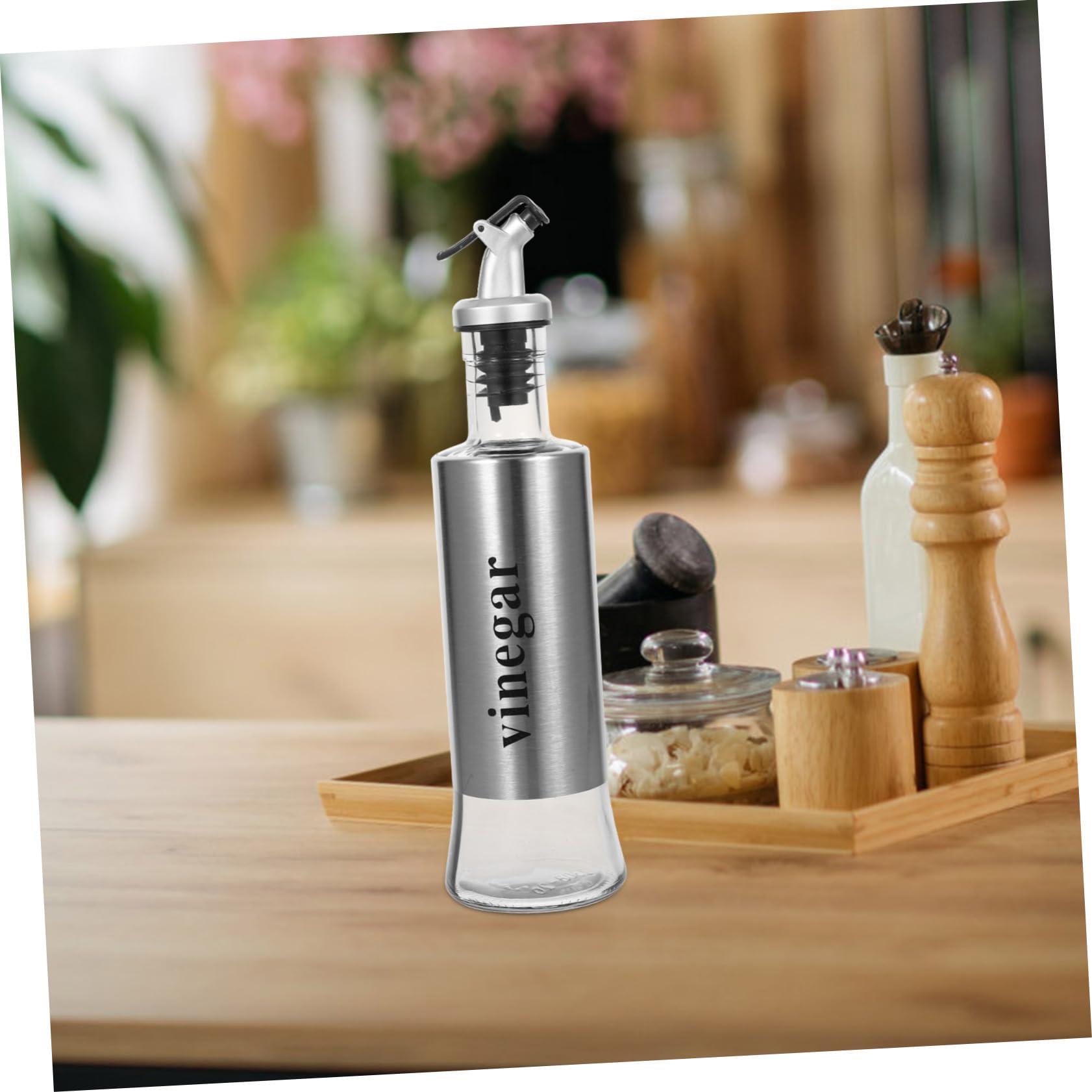 Cabilock Set de 4 Botellas Dispensadoras de Aceite y Vinagre de 300ml Diseño Elegante de Acero Inoxidable y Vidrio para Cocinas y Restaurantes