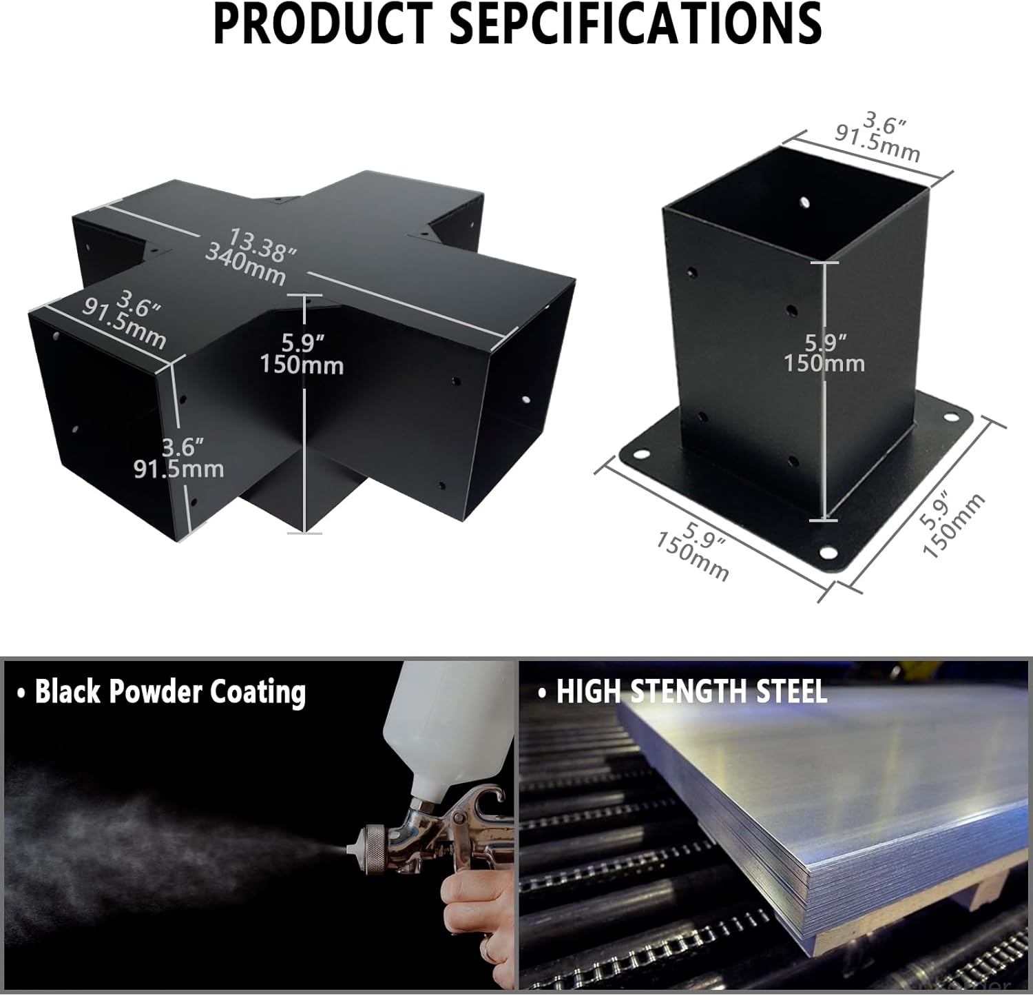 5-Way Right Corner Pergola Brackets Kit,Woodwork Brackets with Post Anchors for 4" x 4"(Actual:3.5"x3.5") Wood Beams for Patio Pergolas,Gazebos,Log Cabin W/Hardware (2 Pack)…