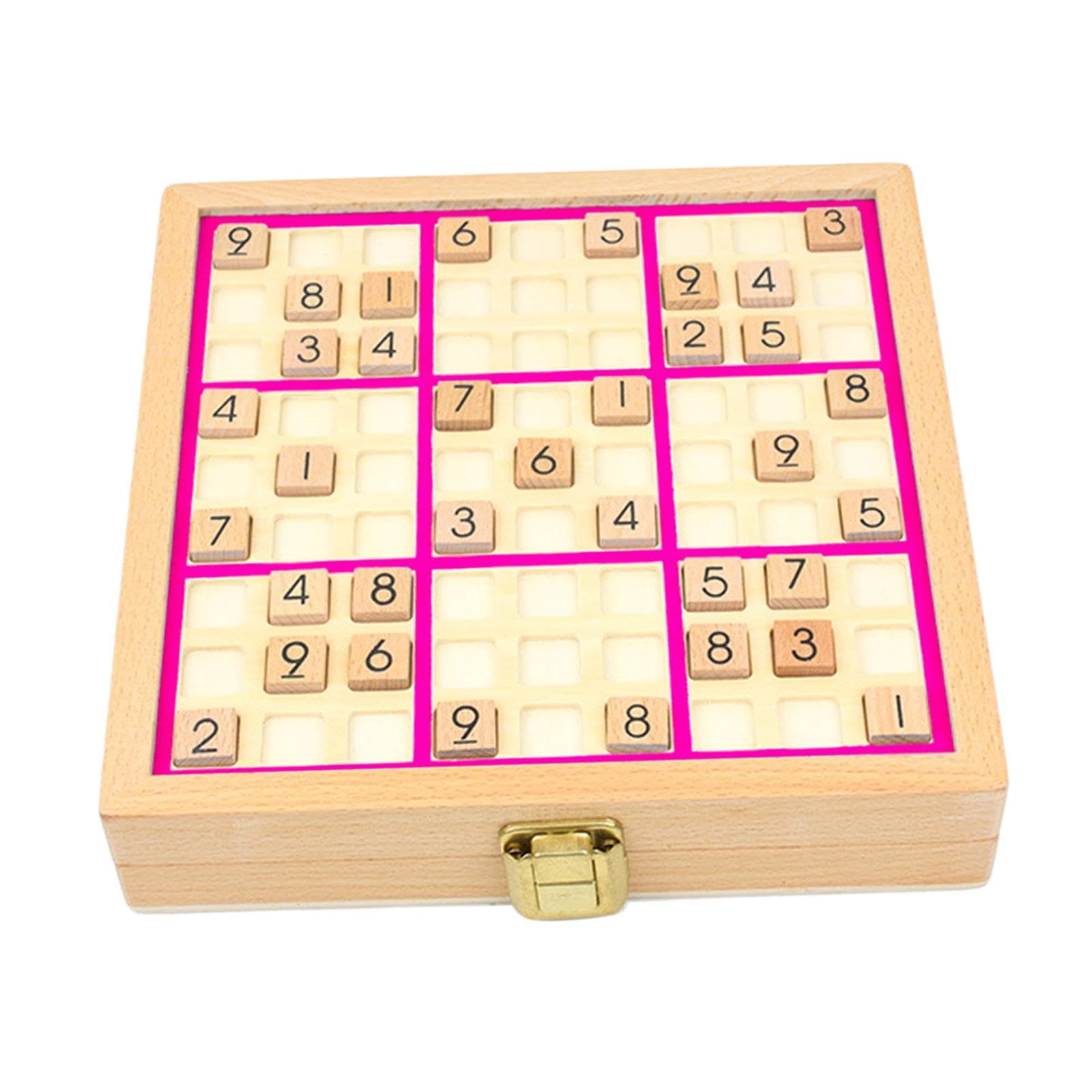 Almencla Sudoku Brettspiel, Holz Sudoku Spielbrett mit Zahlenplättchen, Lernspielzeug, Denksportaufgabe, Spielzeug für Erwachsene Im Alter von 7–14 Jahren, Rosa