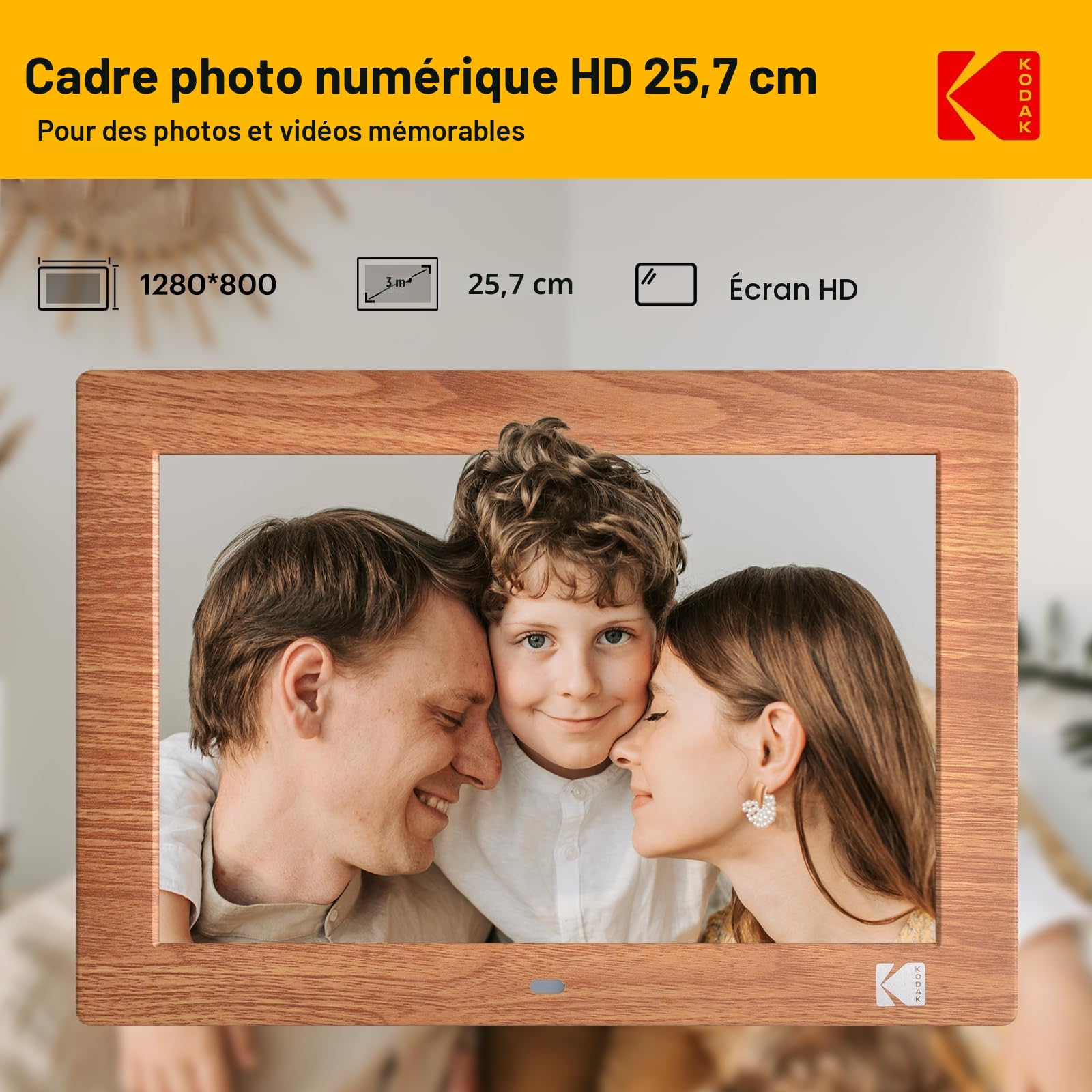 Kodak Cadre Photo Numérique 10 Pouces, Cadre Numérique Photo sans WiFi avec Télécommande, Cadre Numérique Électronique avec Écran HD IPS, Images/Vidéos/Lecteur de Musique, Mise en on/Off Automatique