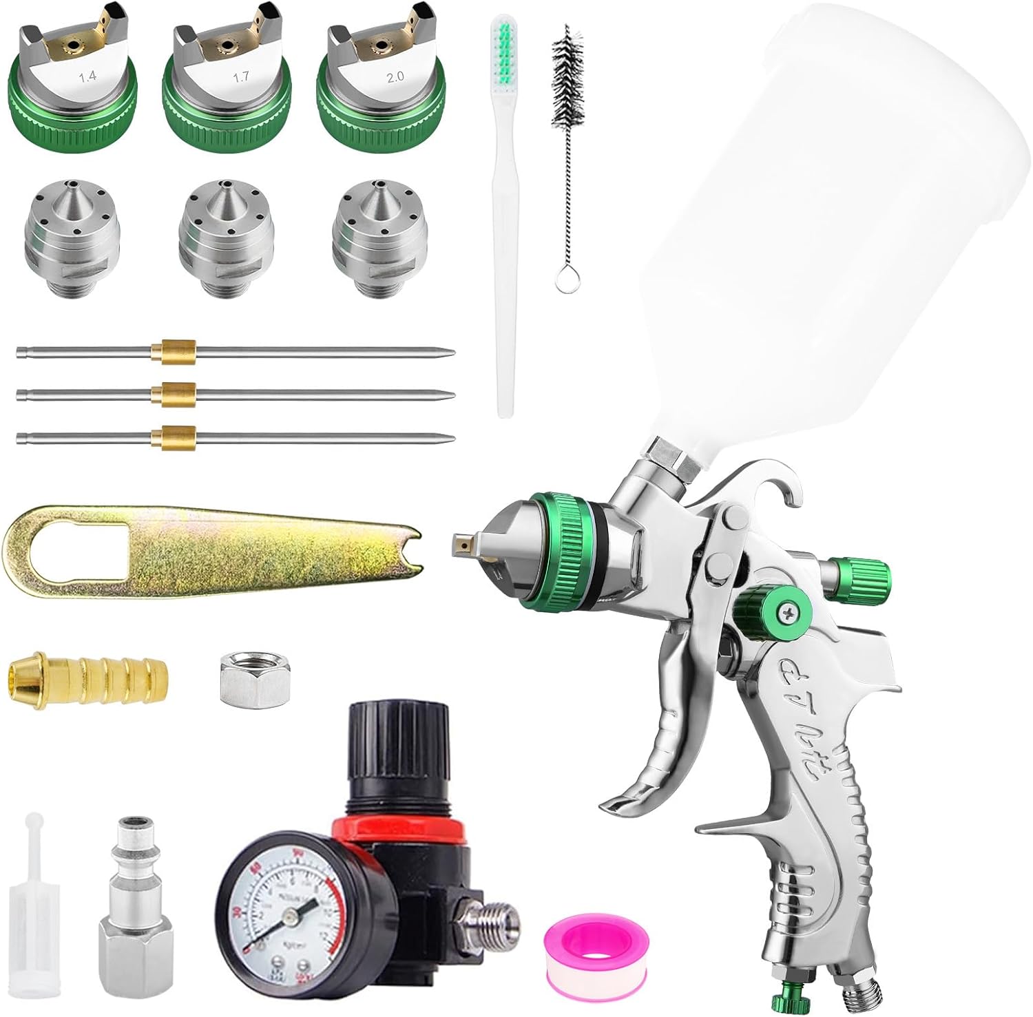 HVLP Spray Gun Kit with 1.4/1.7/2.0/2.5mm Nozzles, Professional Car Paint Spray Gun Wall Repair Furniture Refinishing Painting Gun, Gravity Feed Paint Sprayer Gun (Blue)