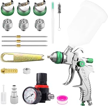 HVLP Spray Gun Kit with 1.4/1.7/2.0mm Nozzles Gravity Feed Paint Gun