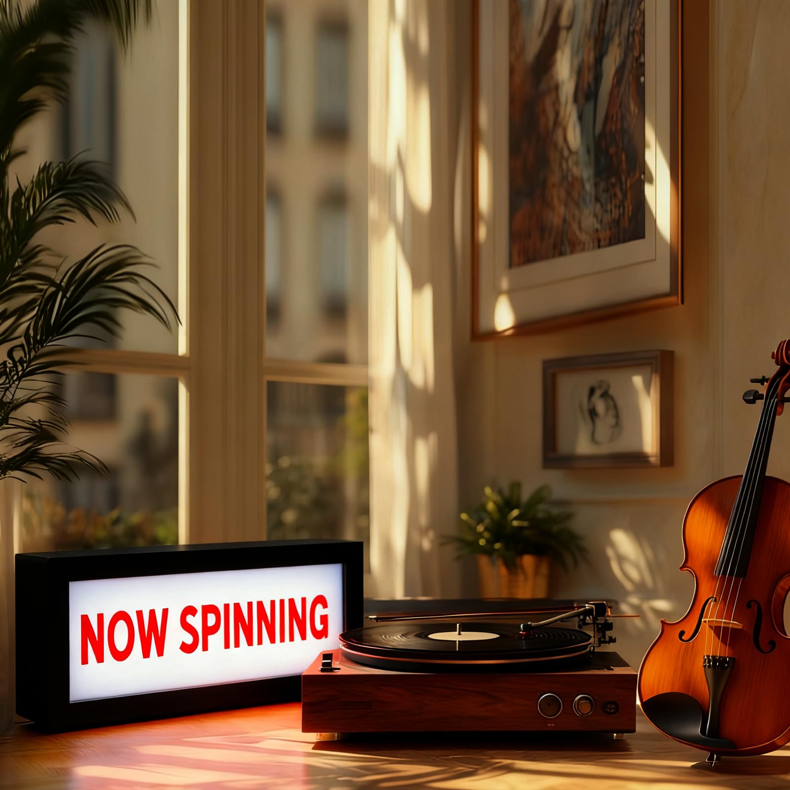 NOW SPINING LED Neon Sign Multiple Brightness Modes Retro Light Box Decorative Night Light Suitable for Music Clubs Party Decoration Gift for Music Enthusiasts(11.81 * 5.91 * 3.94in) — image 1