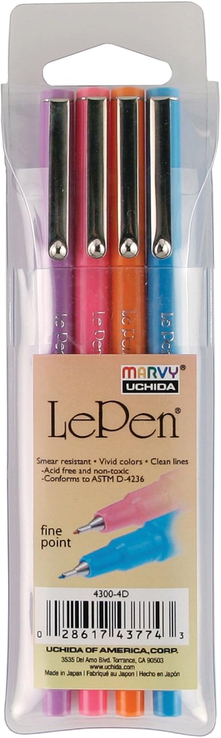 Uchida of America 4300-4D 4-Piece 0.3 Point Size Le Pen Drawing Pen Set