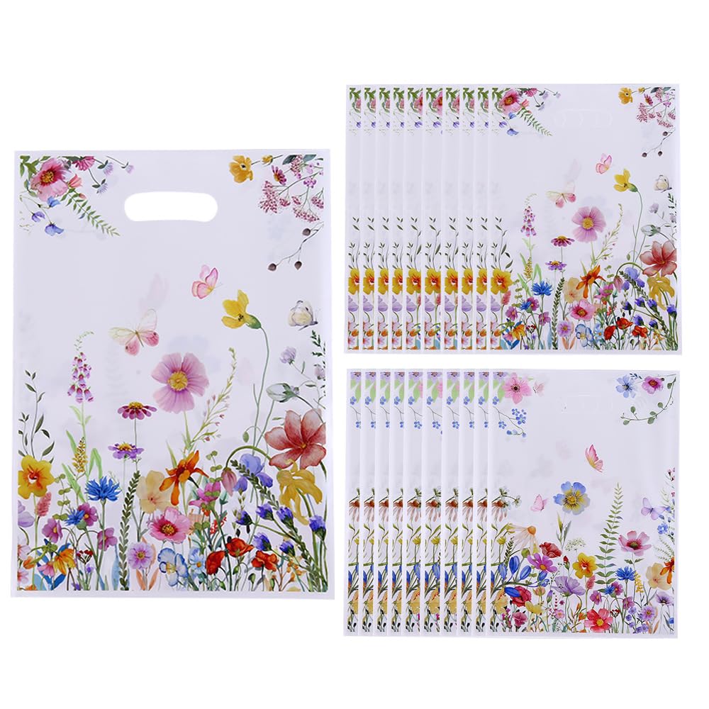 50 Packs Flowers Print Cellophane Bag, 16,5cmx25cm Gift bags for Popcorn Cookies Dessert in Party Favors Gift Wrapping (wild flower) — image 1