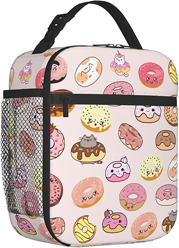 MDMEI Lonchera Kawaii Donuts con aislamiento floral para adolescentes, niñas, niños, mujeres, adultos, hielera, congelable, reutilizable, para