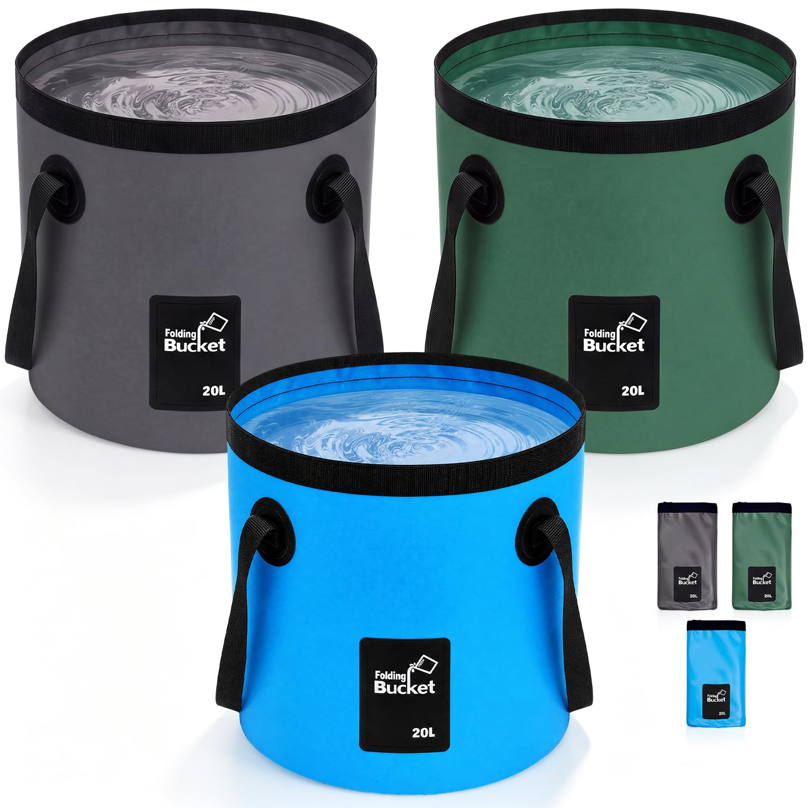 5 Gallon 3 Pack Collapsible Bucket,Dark Colors
