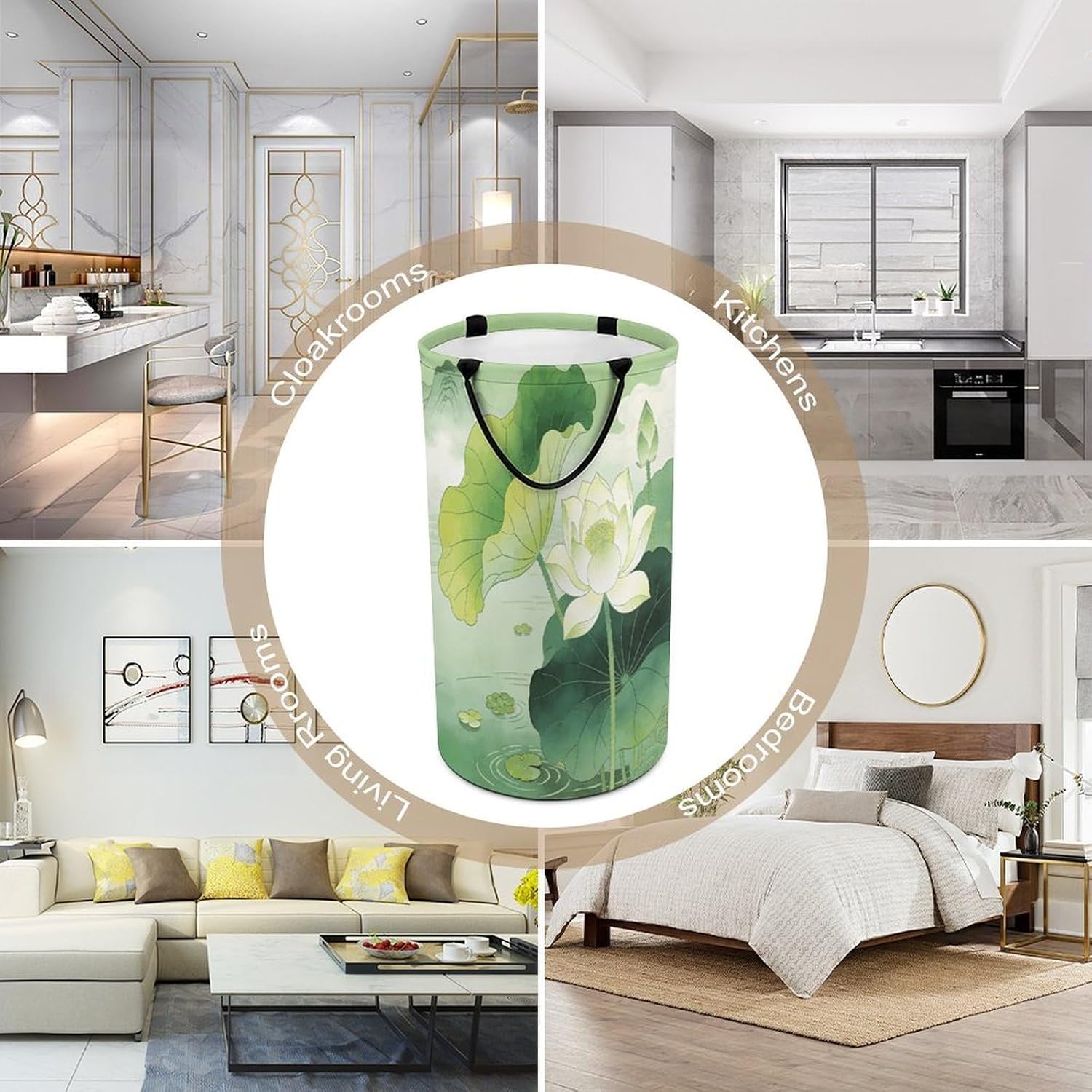 Green Lotus Pond Laundry Hamper Portable Lightweight Clothes Hampers Fashion Dirty Laundry Storage Basket Large Capacity Foldable Clothes Baskets for Bathroom Bedroom