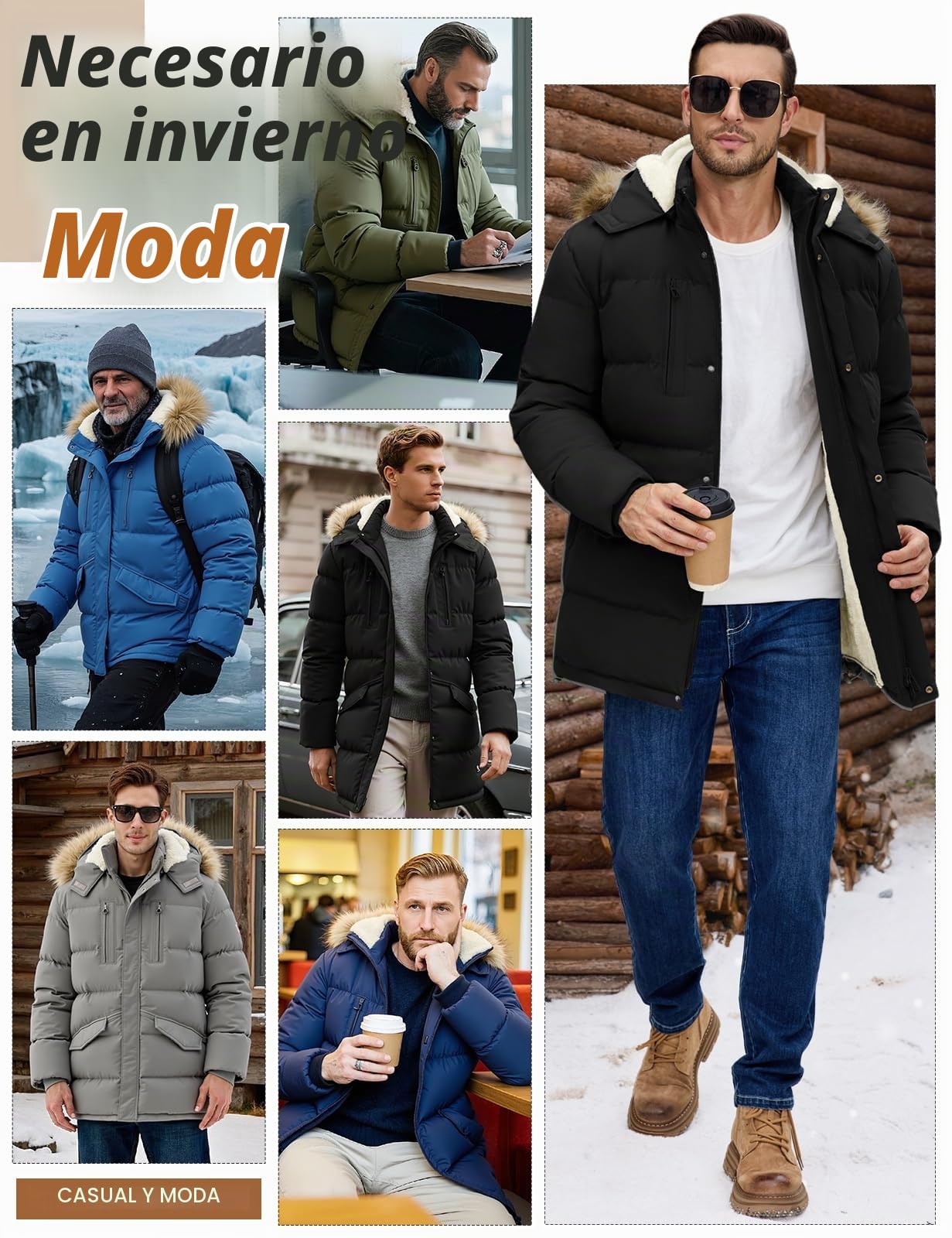 TOMEEK Chaqueta Hombre Invierno Impermeable Abrigo Larga Parka Chaqueta Abrigos Hombre de Trabajo Chaquetones de Invierno con Sombrero Desmontable(Azul marino,M)