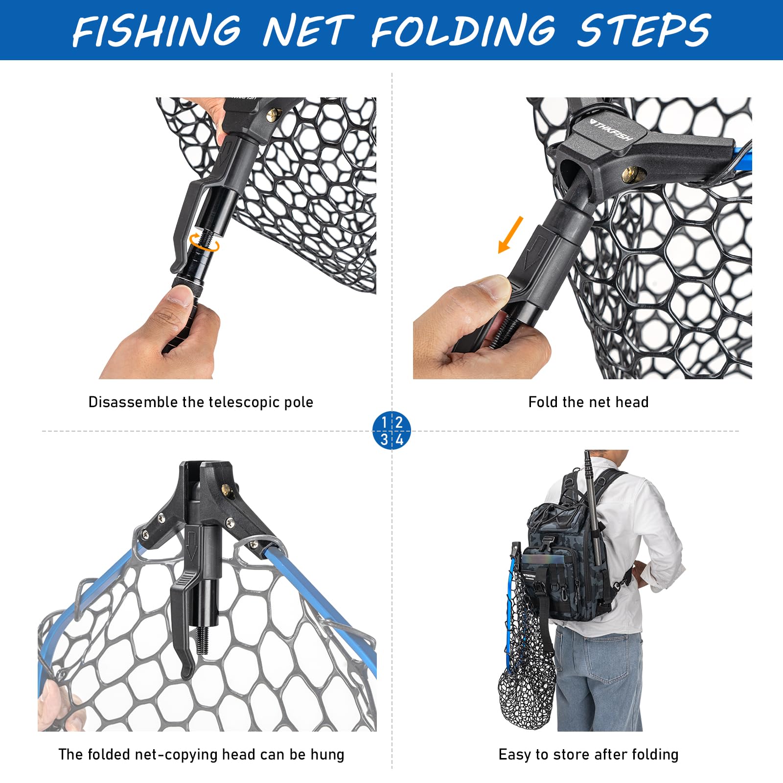 THKFISH Red de pesca de fibra de carbono, mango de 27 a 157.5 pulgadas de largo, red de pesca plegable portátil para salmón, cabeza de acero, mosca, bagre, lubina, pesca de trucha, red de trucha