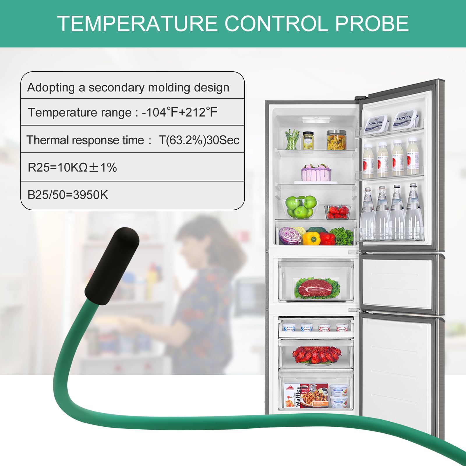 Traulsen Refrigerator Air Temperature Sensor - Green Coil, 74" Wire (P/N 334-60405-02 / 337-60405-02)