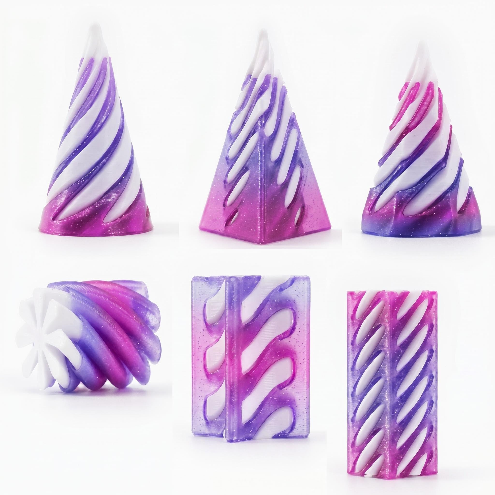 6PCS 3D Spiral Fidget Cone 3D Printed Fidget Toys Set Mini Decoration Gift Rainbow Colour Relieve Rotating Fun Souvenir Stress Relief Focus Aid Tool Desk Toys 3D Sculpture (Multi Shapes)