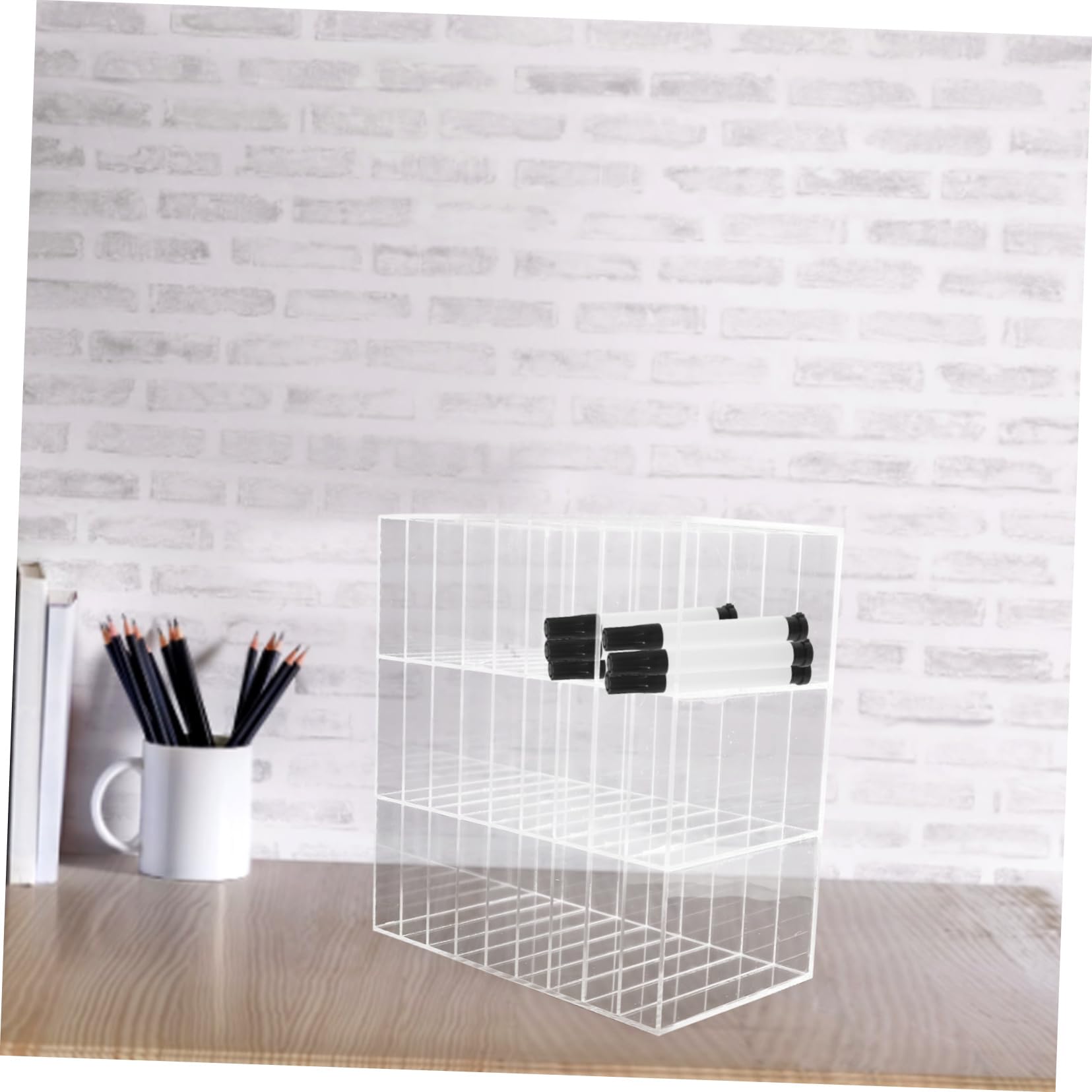 Artibetter Portapenne da Scrivania in Acrilico Organizzatore per Pennarelli Portatile Portapenne da Tavolo per Casa e Scuola Design Tinta Unita Semplice e Pratico