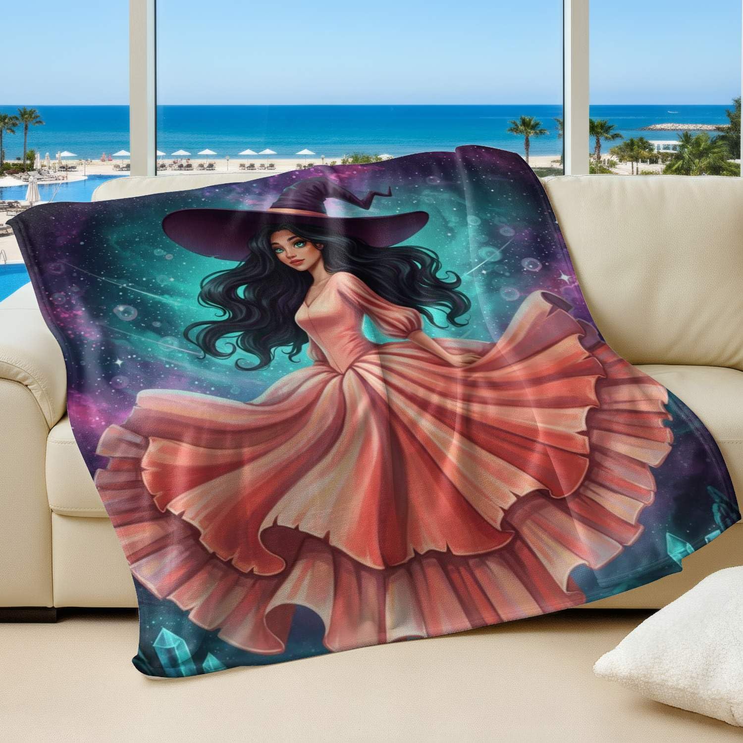 Couverture imprimée fantôme rose pêche 150x200 plaid salon Fantasy Night